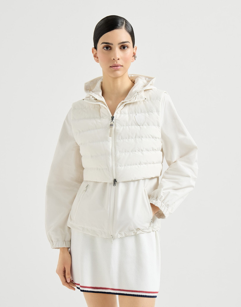 Techno cotton taffeta outerwear jacket with detachable down vest, logo and monili 2