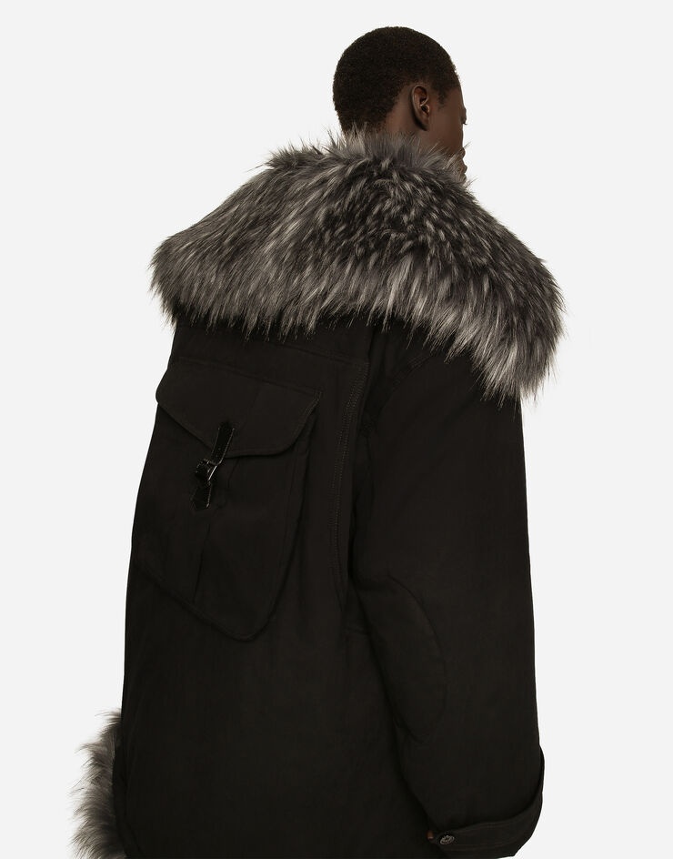 Multi-pocket cotton pea coat with faux fur details - 5