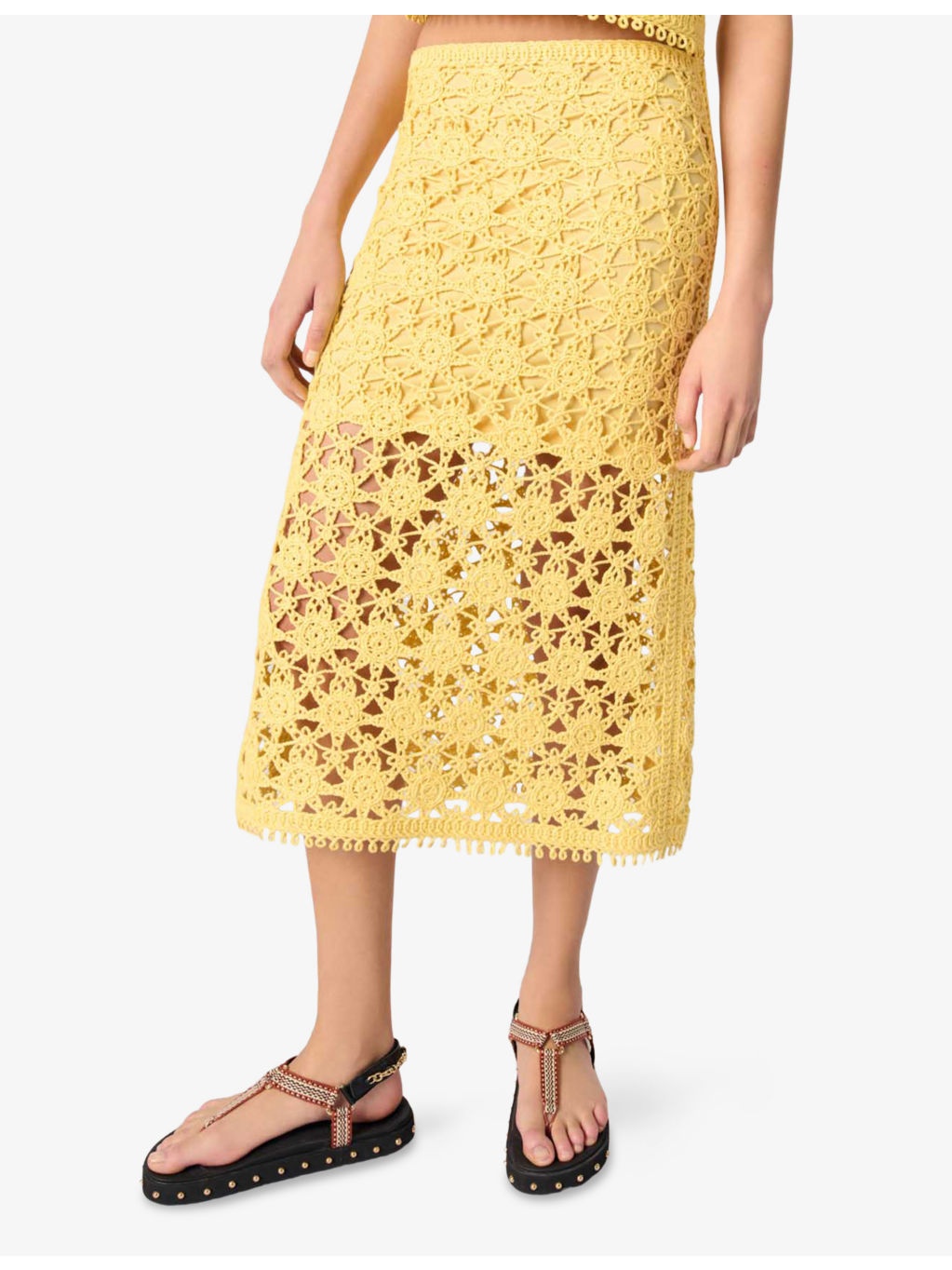 Openwork Slim-Fit High-Rise Crochet Midi Skirt - 3