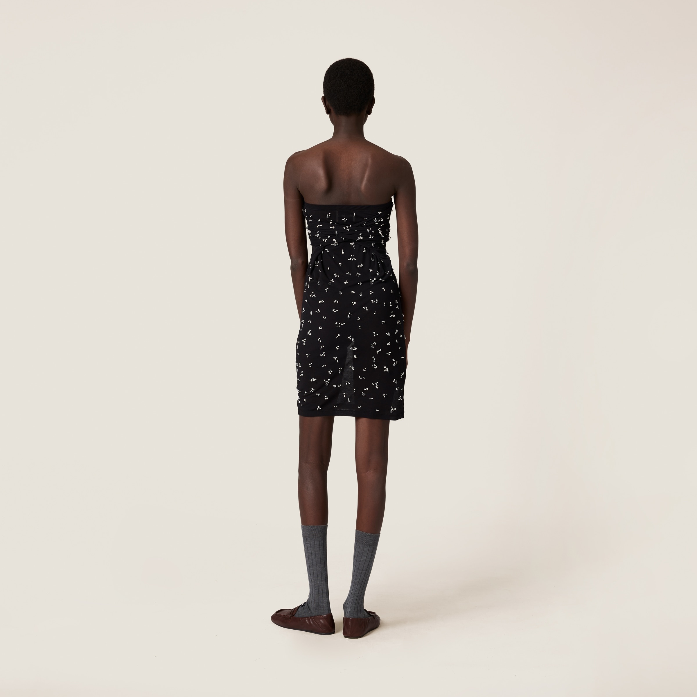 Embroidered ribbed knit jersey dress - 3