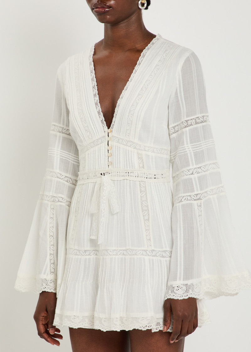 LoveShackFancy Loveshackfancy Kinsale Lace-trim Cotton Mini Dress outlook