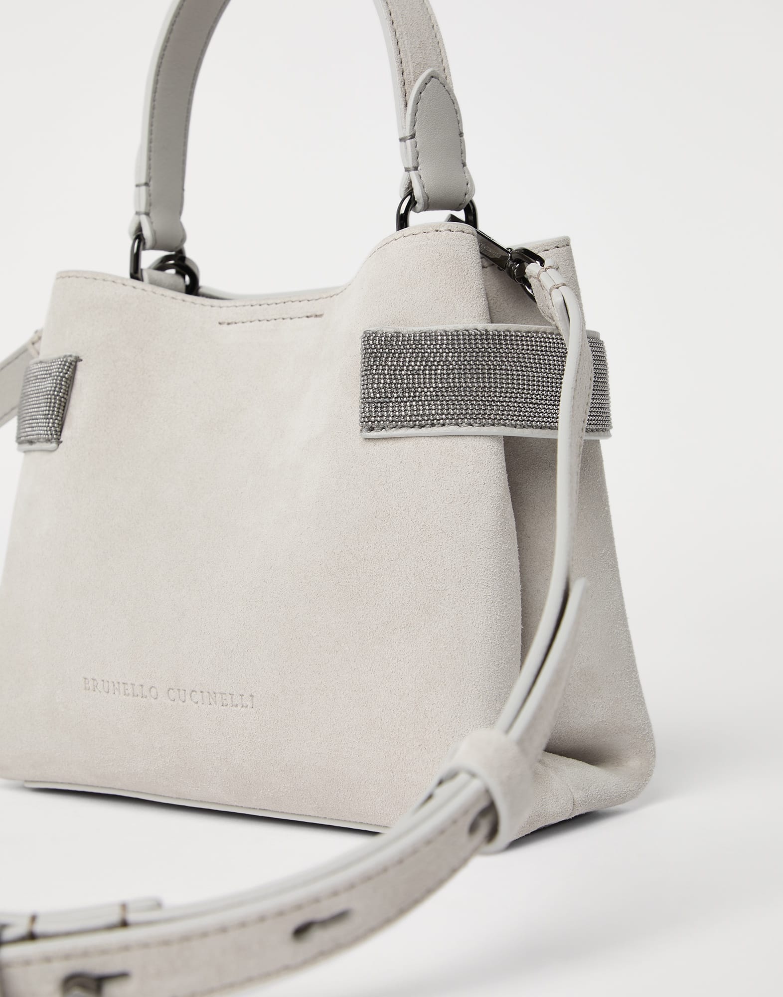 Essence small top-handle bag in suede with precious bands - 3