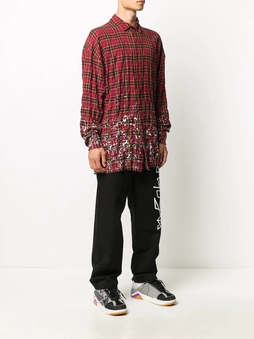 paint splatter-print check shirt - 3