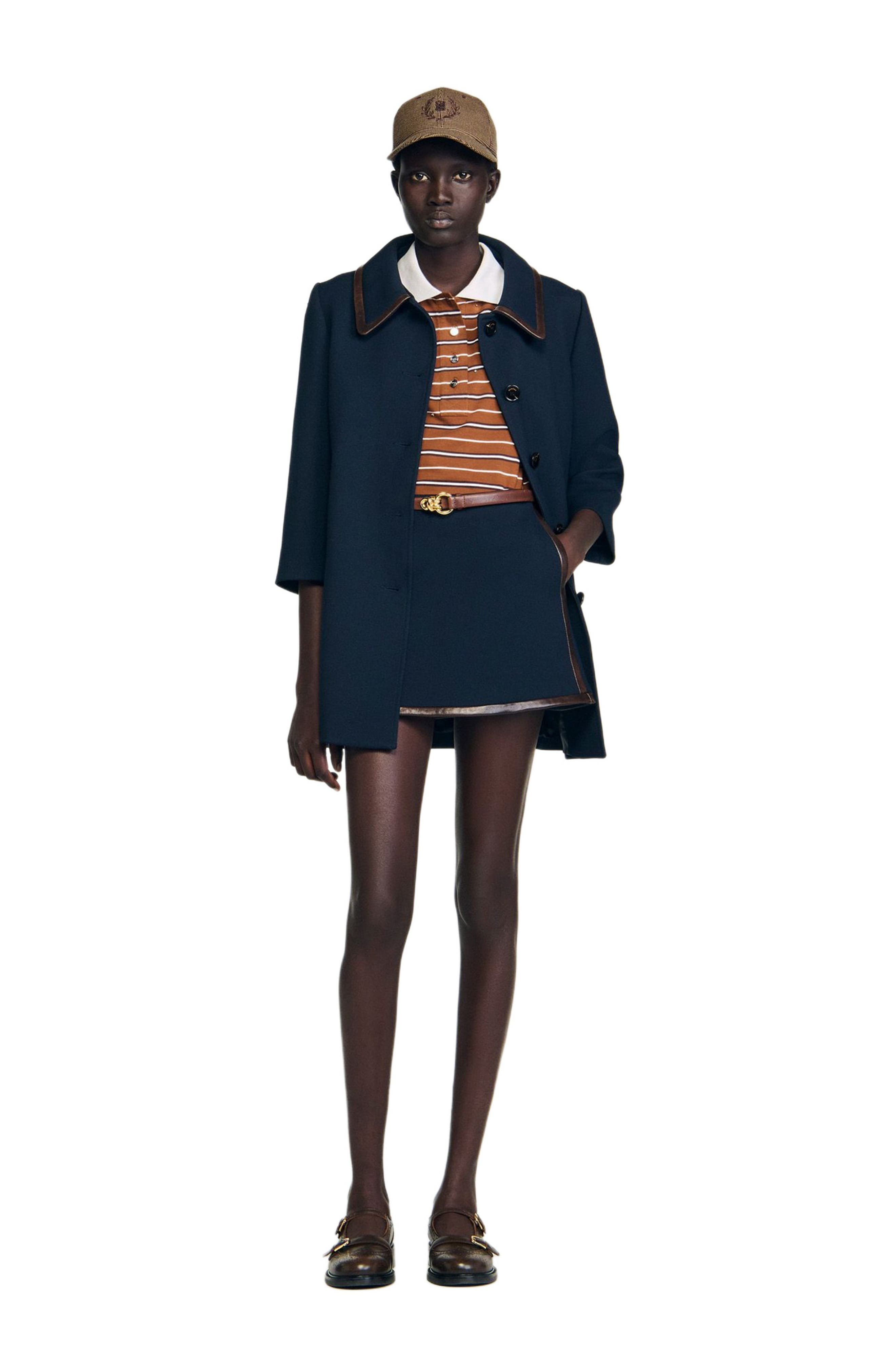 SANDRO Short skirt with leather bands in Navy Blue at Nordstrom - 7