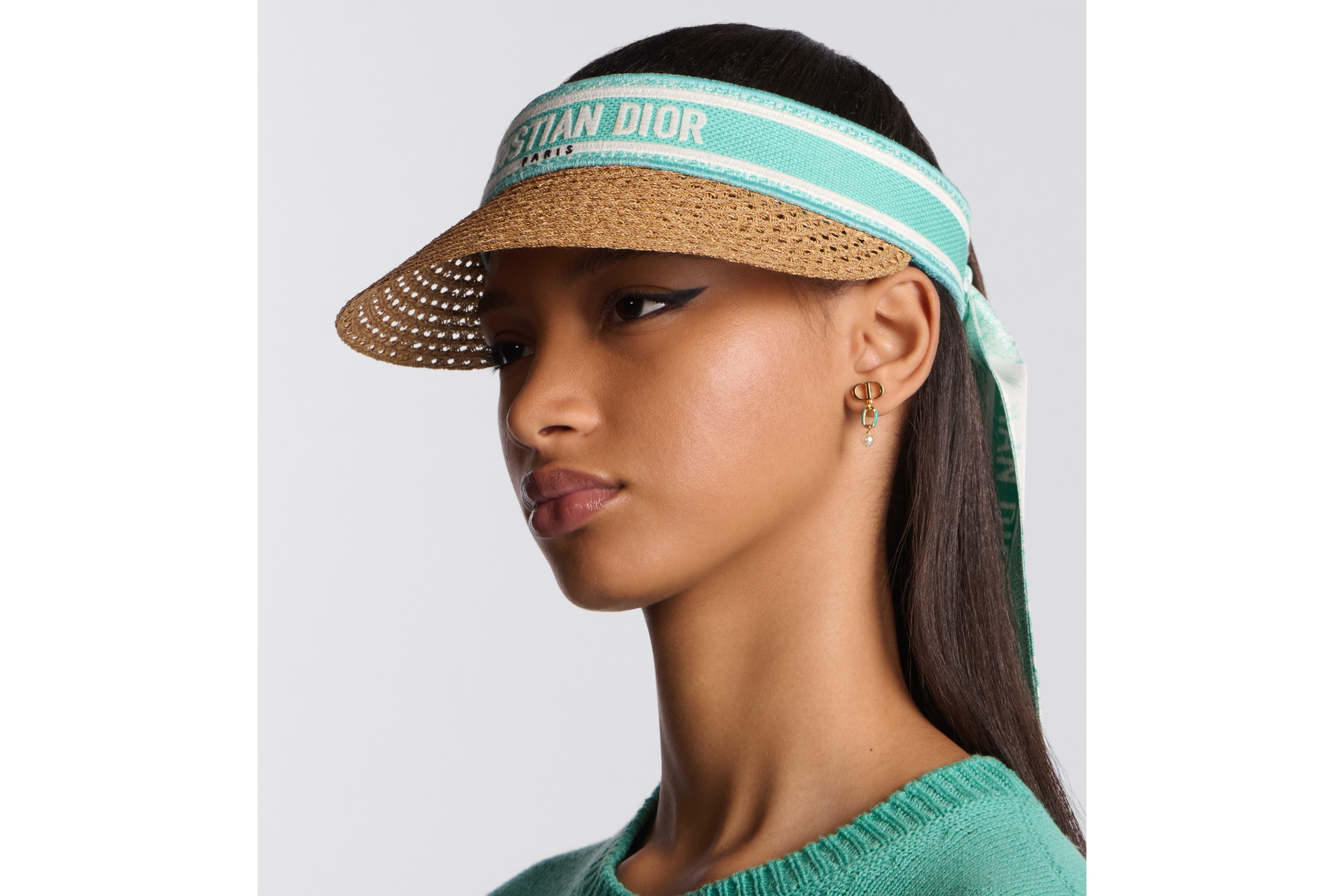 Dior Dioriviera D-Ocean サンバイザー Dioriviera D-Ocean Visor with Mitzah Straw with Navy Blue