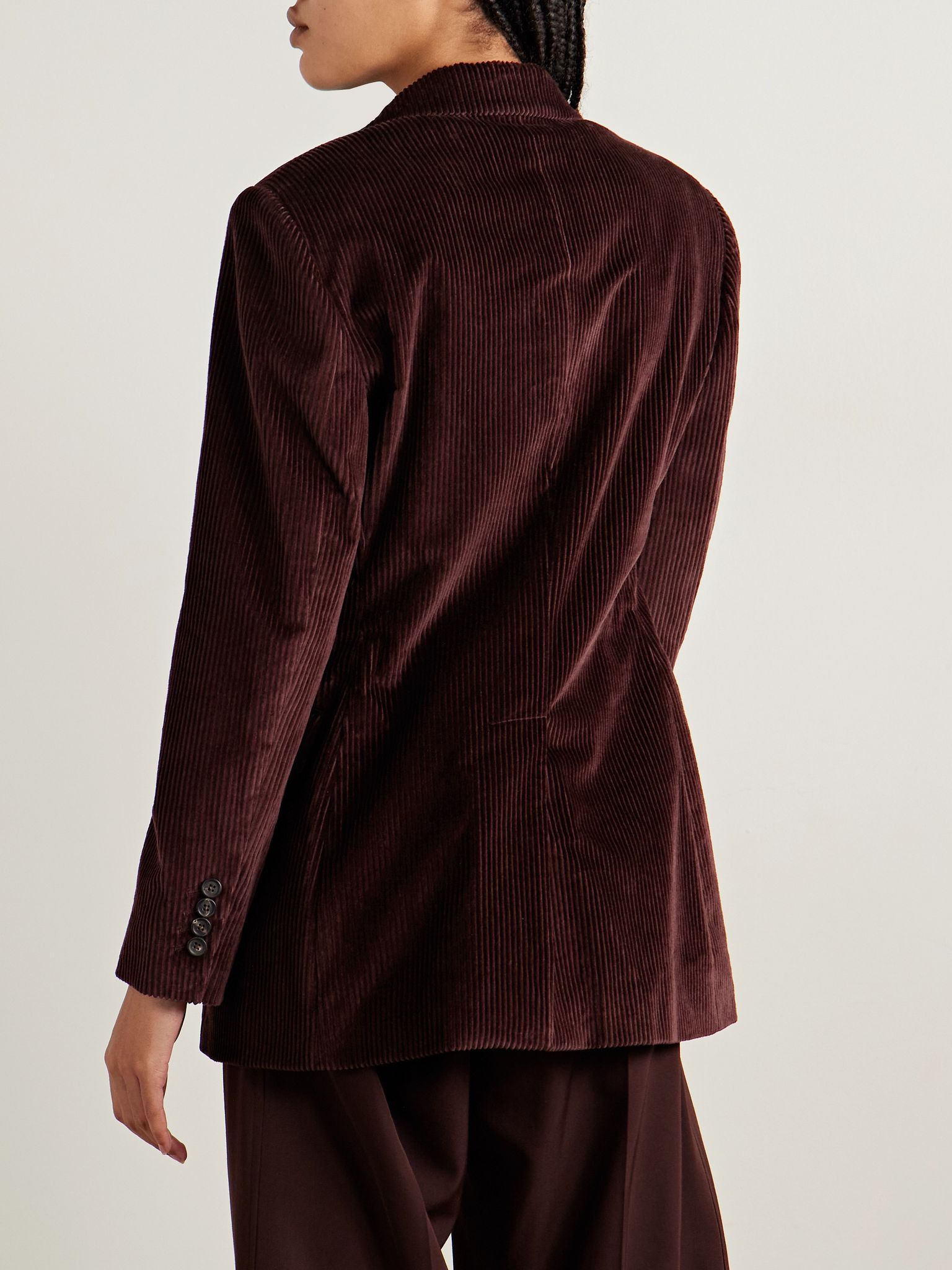 Oversized double-breasted cotton-corduroy blazer Burgundy - 4