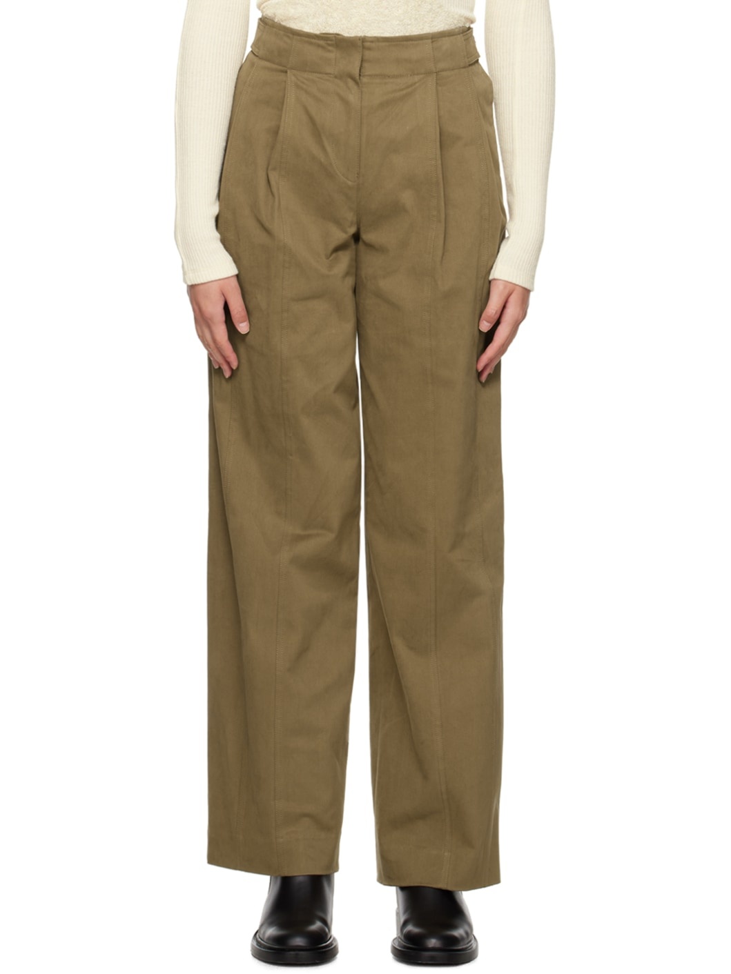 Khaki Pleated Trousers - 1