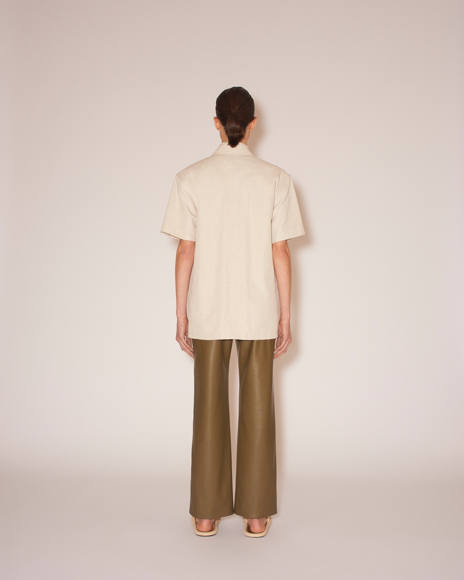ZOLA - Cotton linen twill short-sleeve shirt - Natural - 4