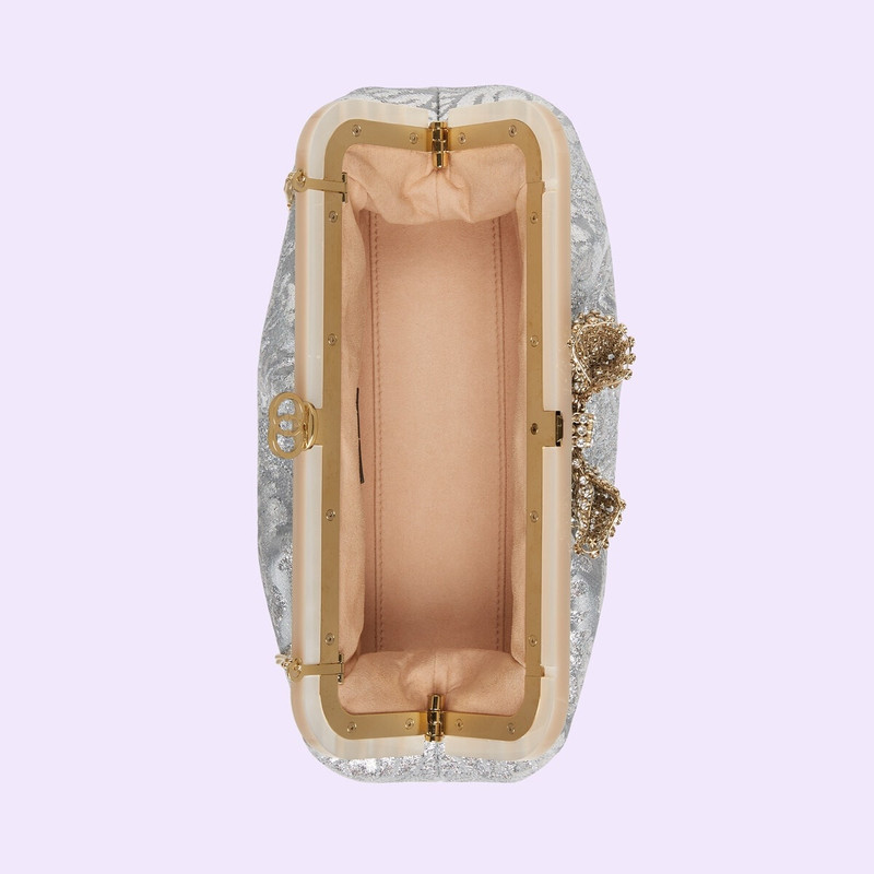 Floral brocade handbag with bow 7