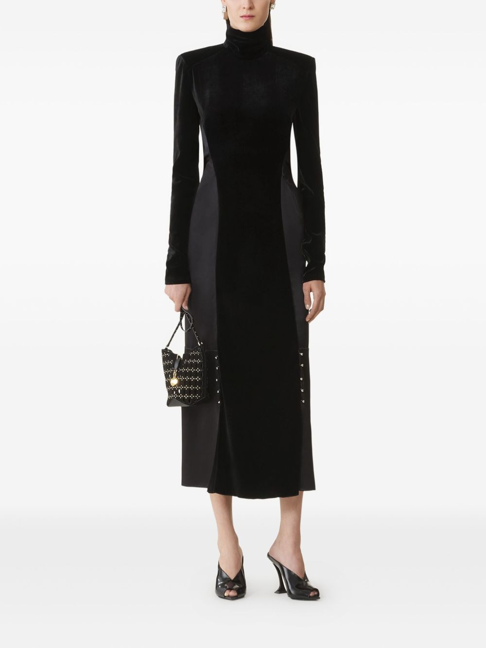 velvet high-neck midi dress - 2