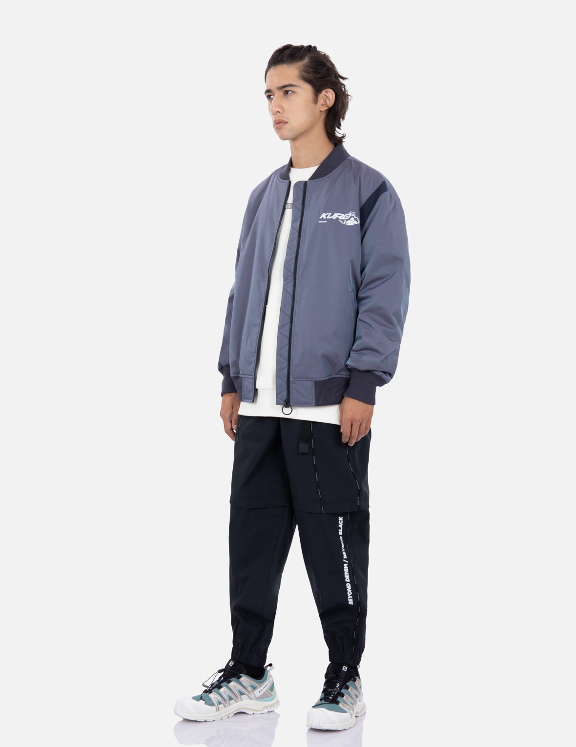 Spray Paint Effect Seagull Print Bomber Jacket - 4