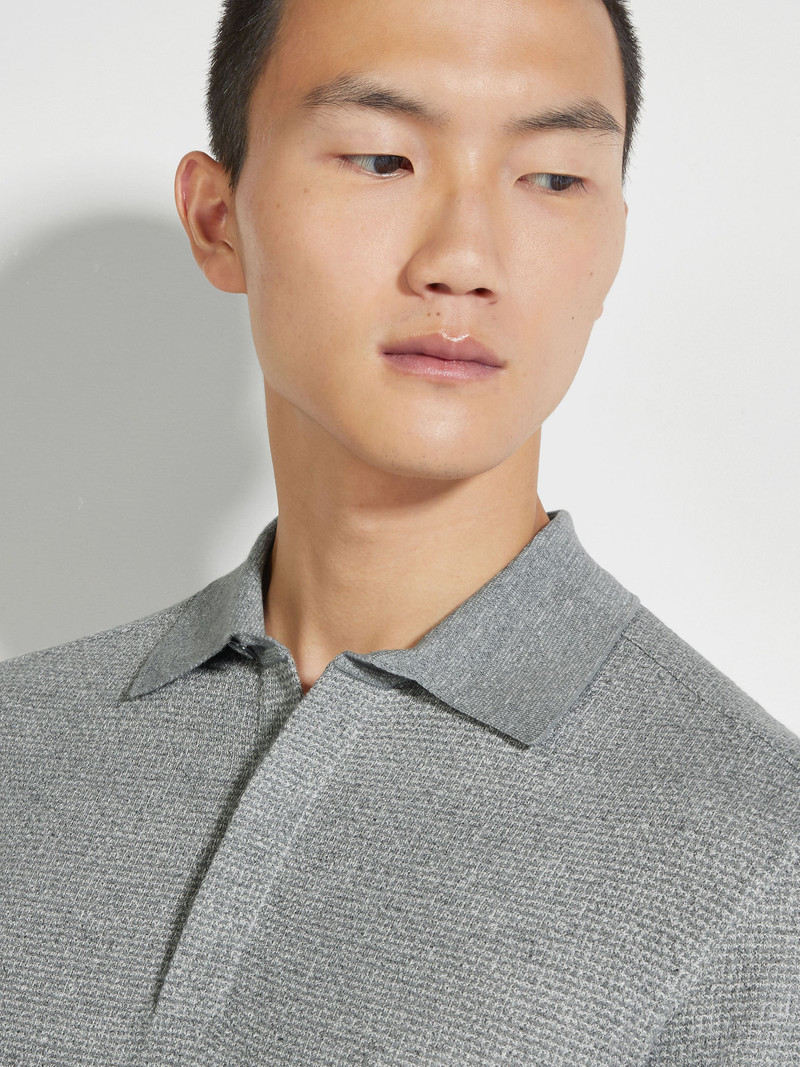 ZEGNA GREY MÉLANGE COTTON LINEN AND SILK POLO SHIRT outlook
