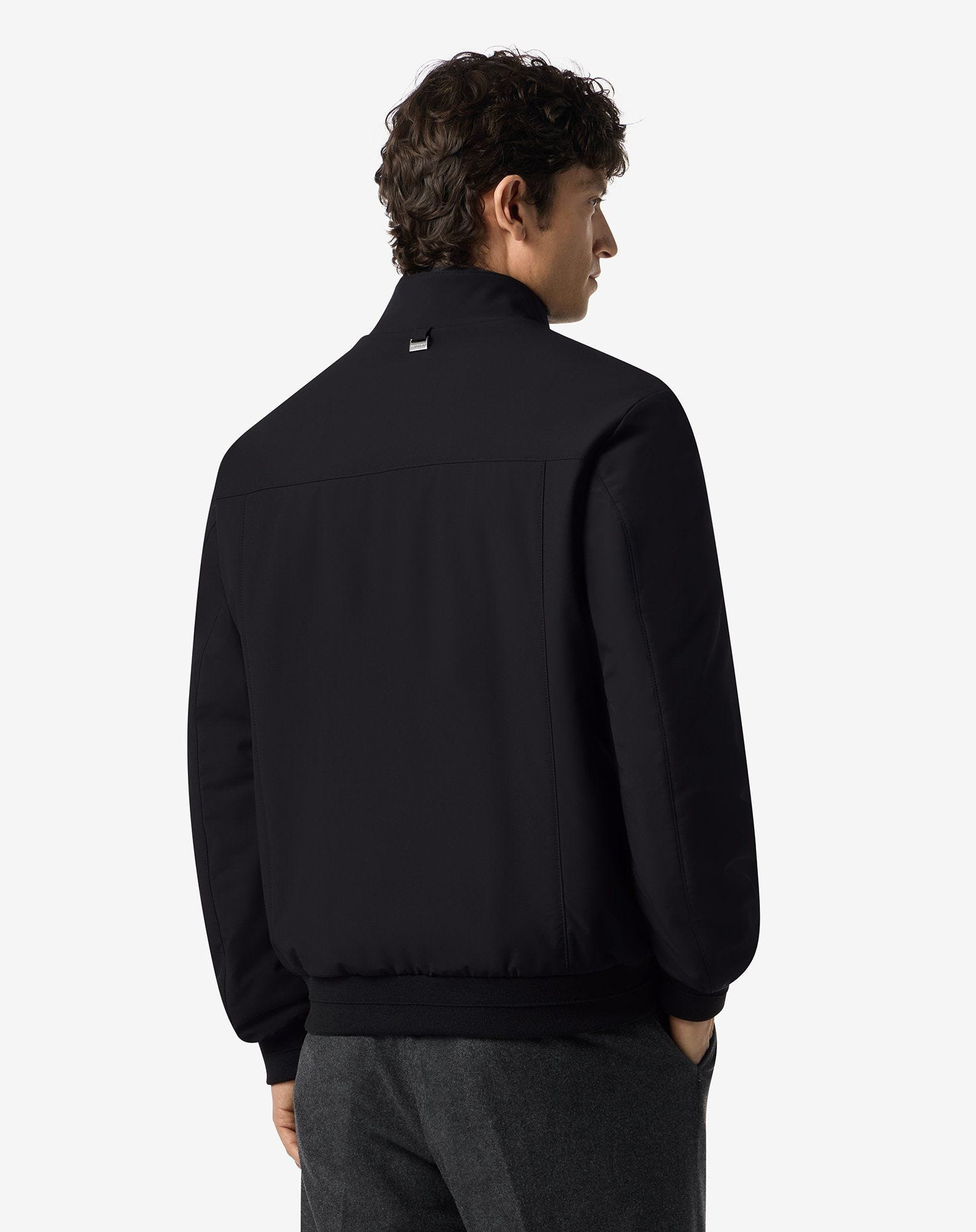 Black stretch technical fabric bomber jacket - 3
