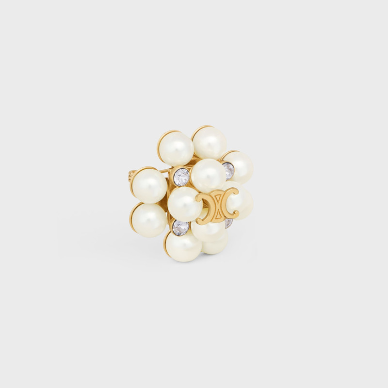 CELINE Les Perles Celine Brooch in Strass, Resin Pearls, Brass with Gold Finish and Steel outlook