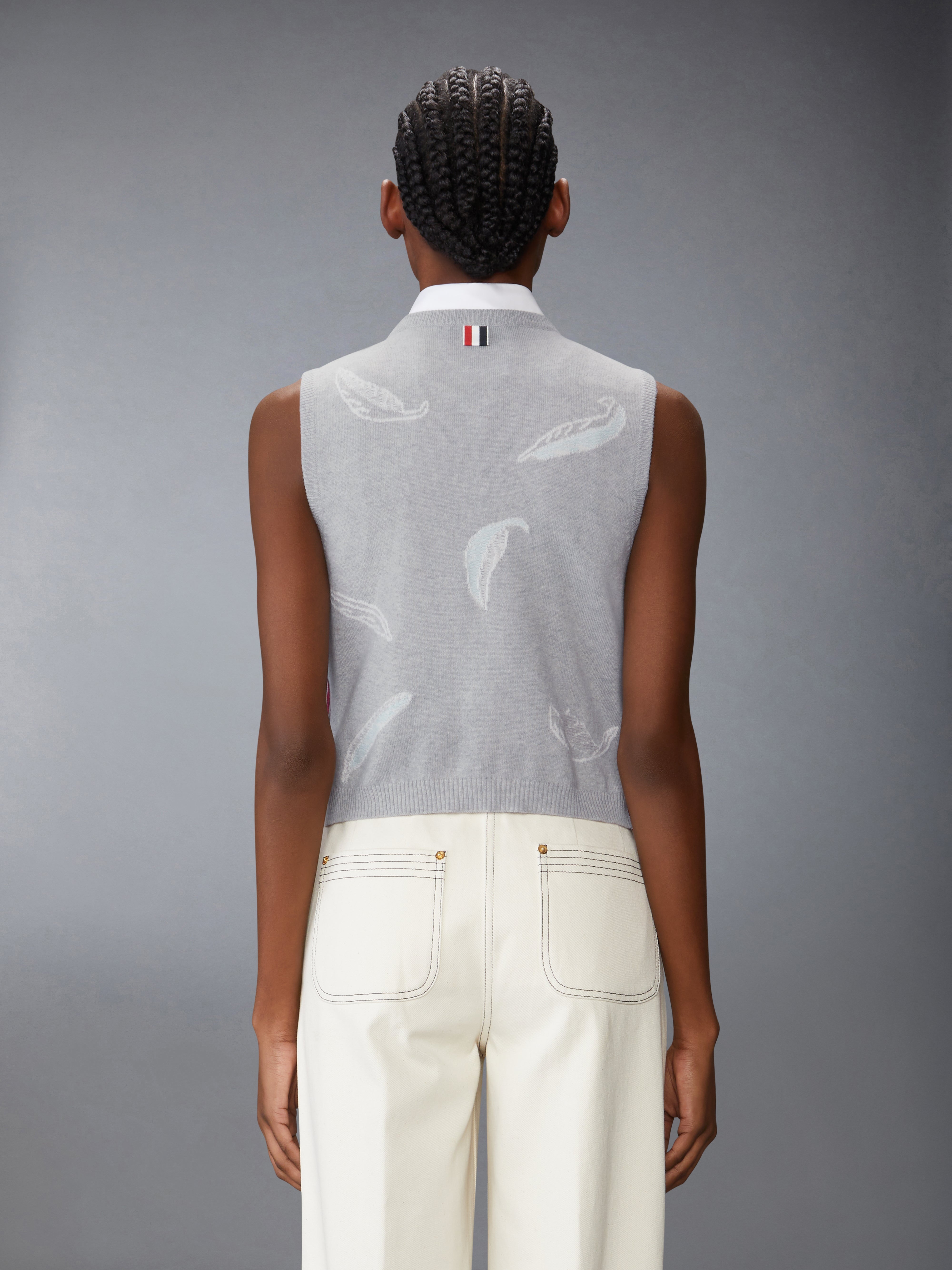 FEATHER INTARSIA CASHMERE CROPPED SHELL TOP - 3