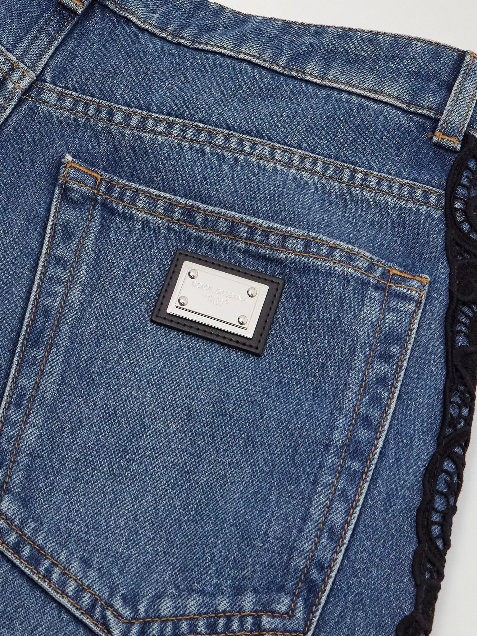 Lace-trimmed mid-rise straight-leg jeans Blue - 5