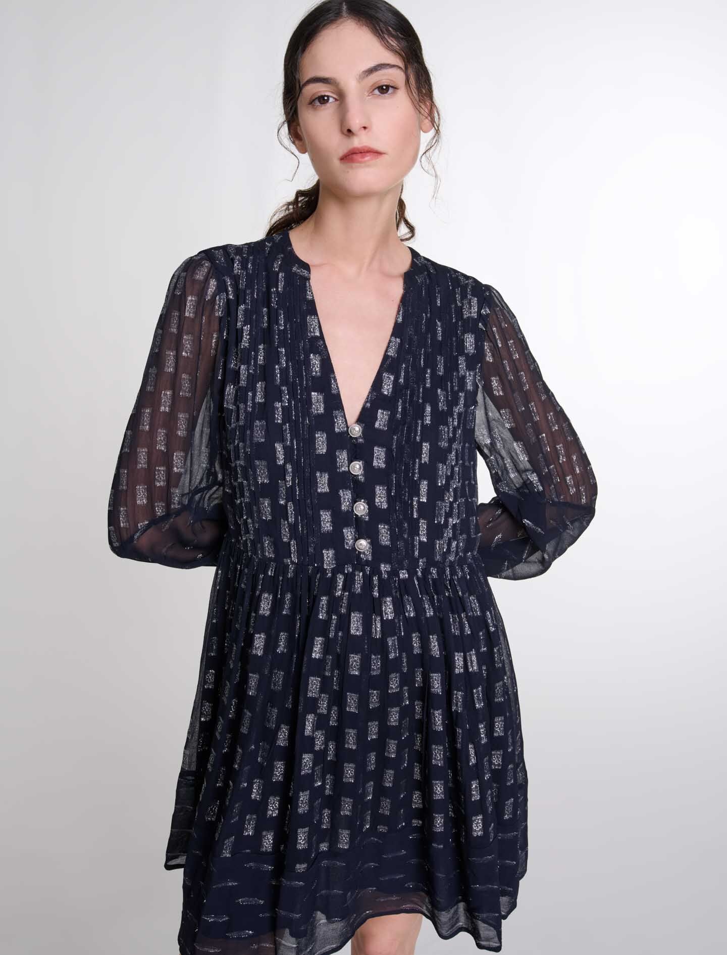 Pleated floral motif short dress - 5