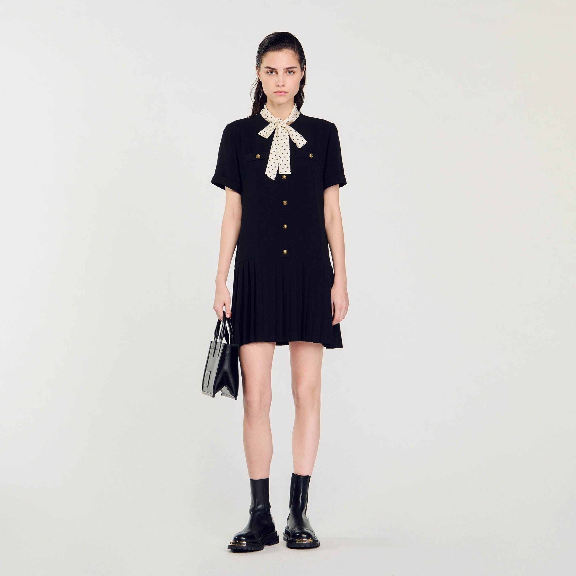 SHORT DRESS WITH POLKA DOT TIE - 2