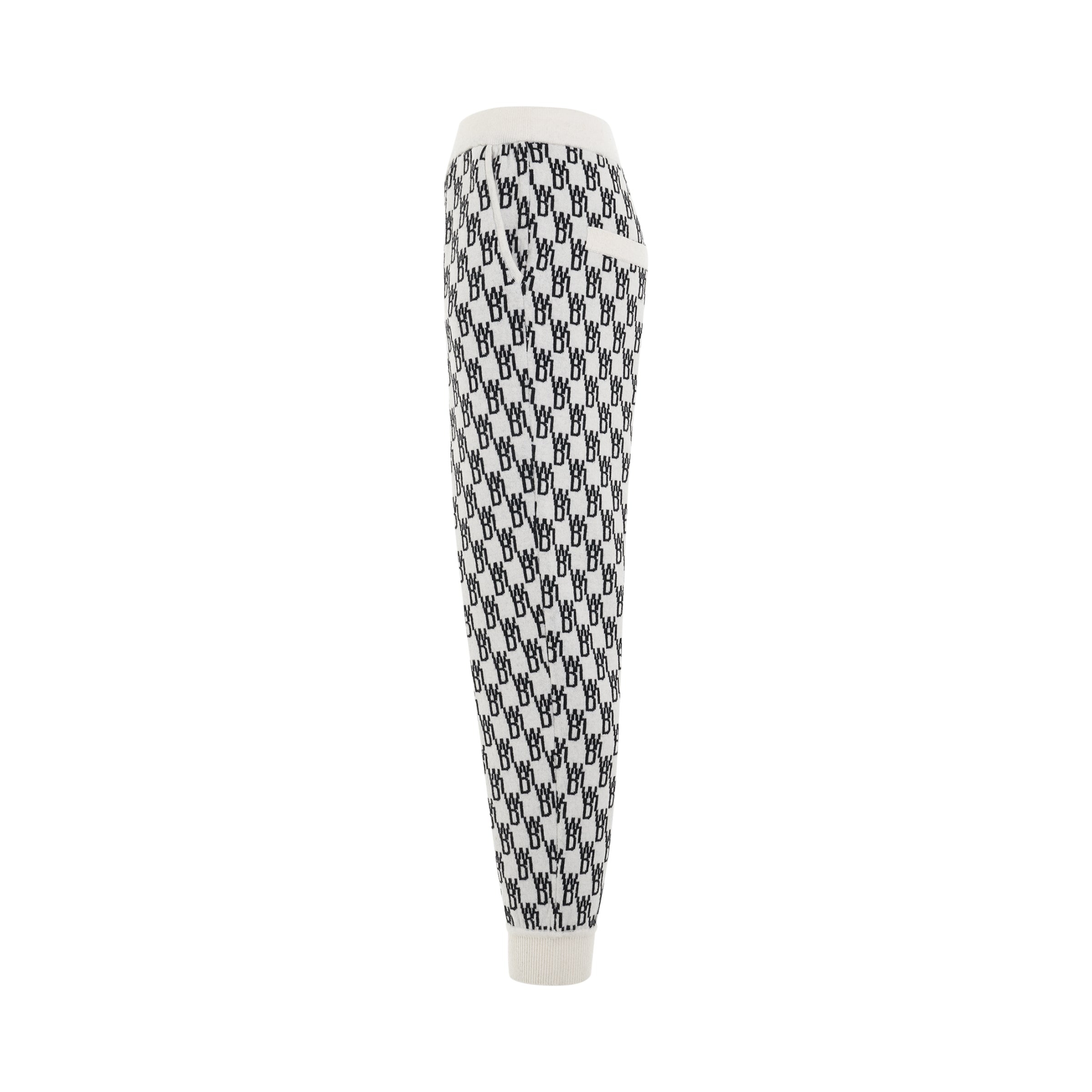 Logo Knit Jacquard Trouser in Ivory - 3