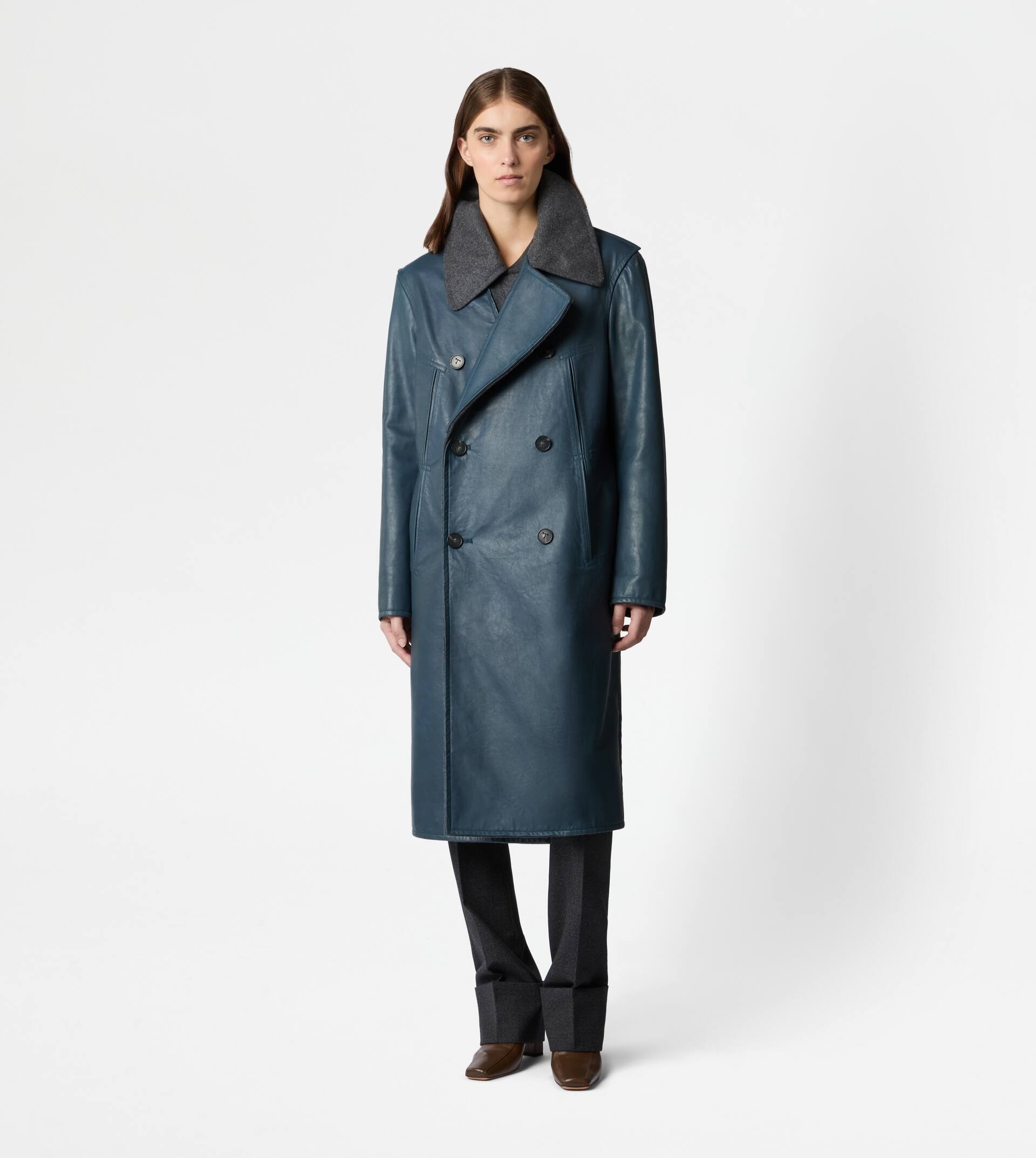COAT IN LEATHER - BLUE - 2