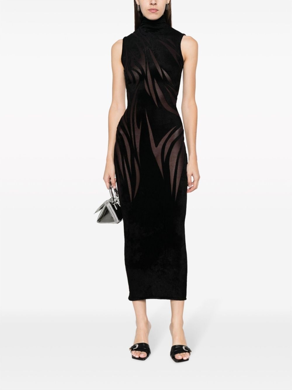 sheer-pattern high-neck dress - 2