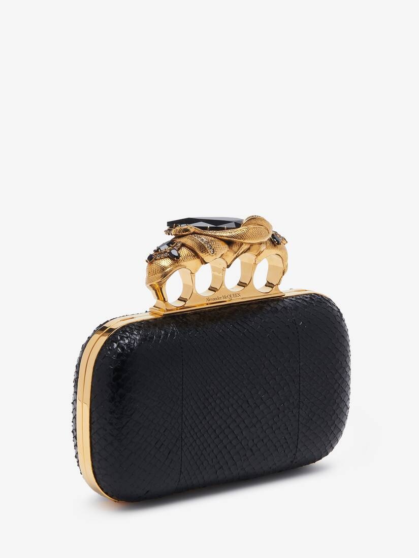 Women's Snake Knuckle Clutch in Black - 3
