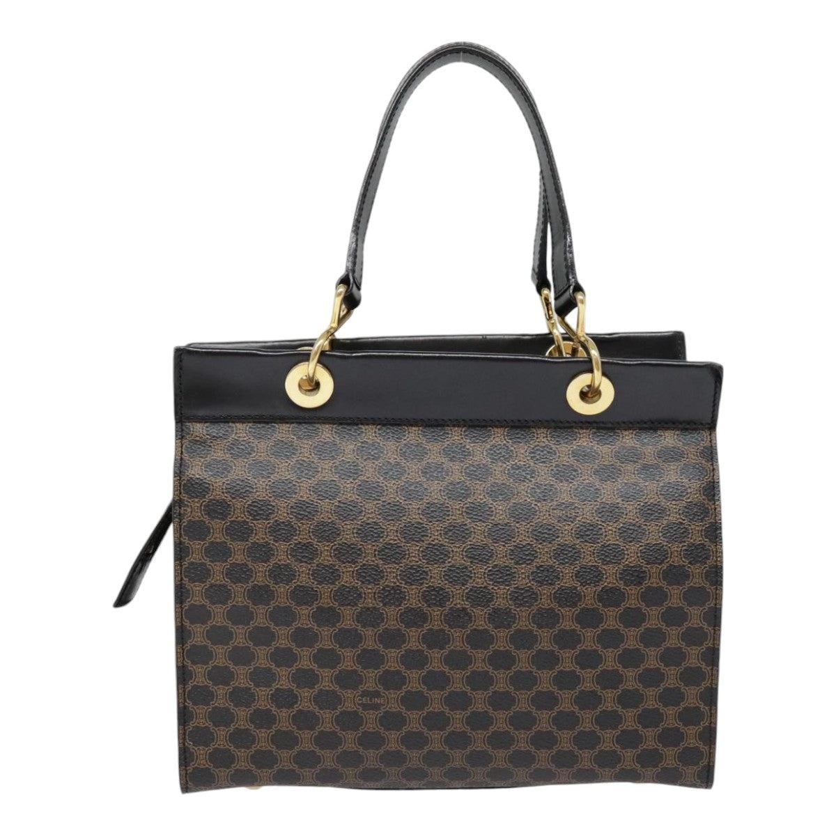 CELINE Macadam Canvas Hand Bag Pvc Leather Black Gold - 2