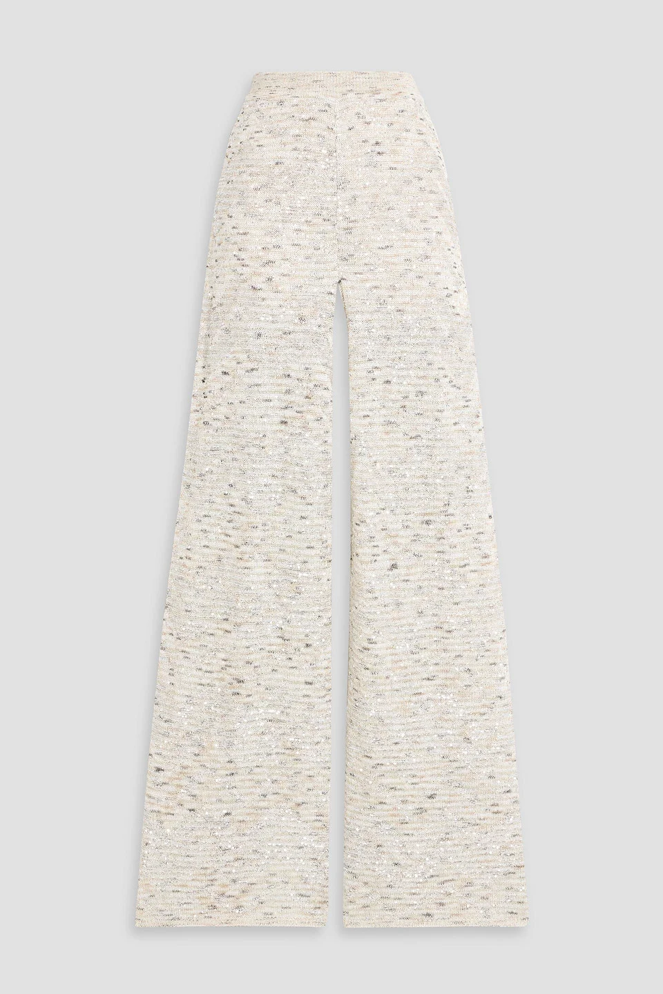 Sequin-embellished metallic crochet-knit wide-leg pants - 1