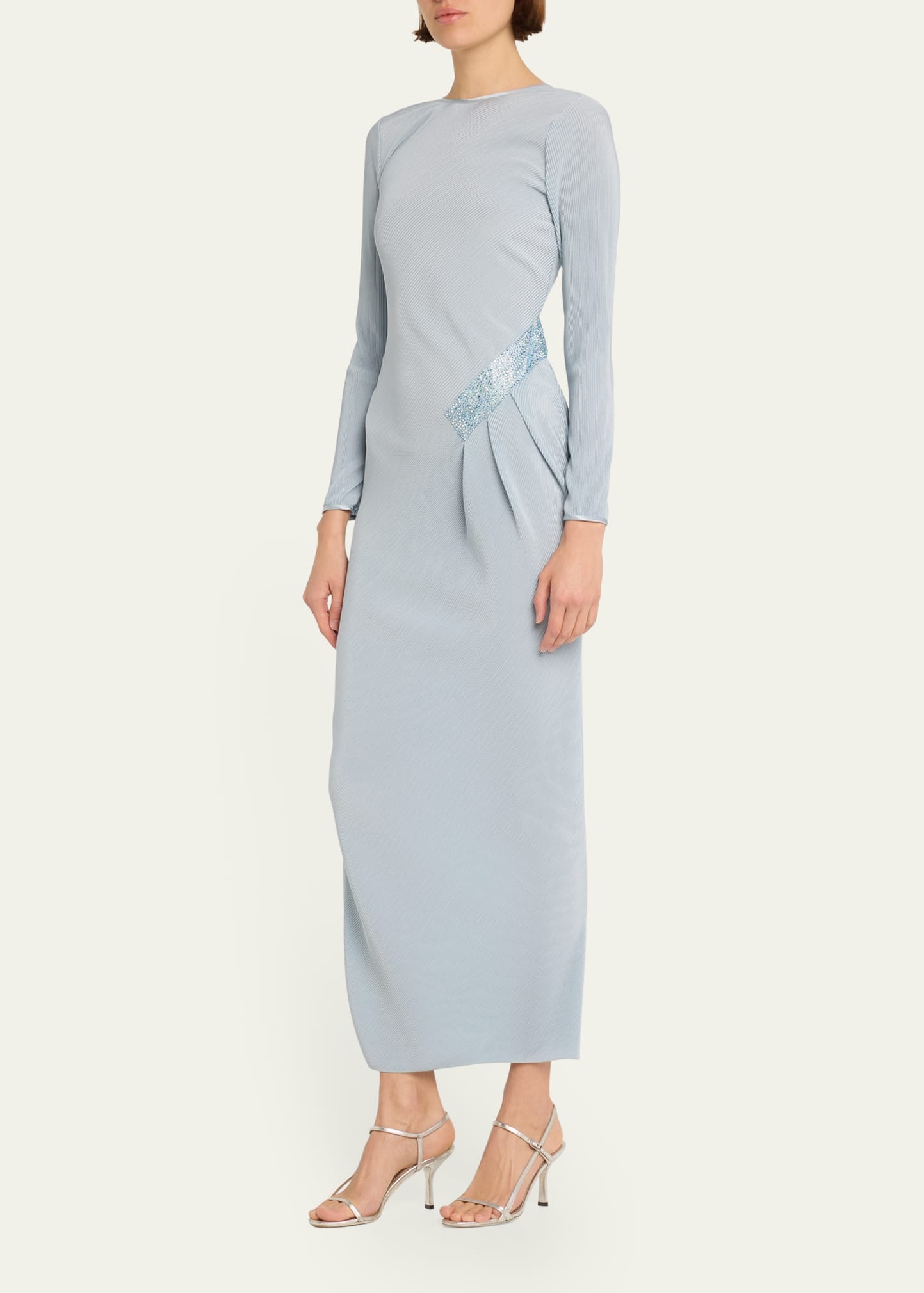 Plisse Jersey Gown with Beaded Hip Detail - 4