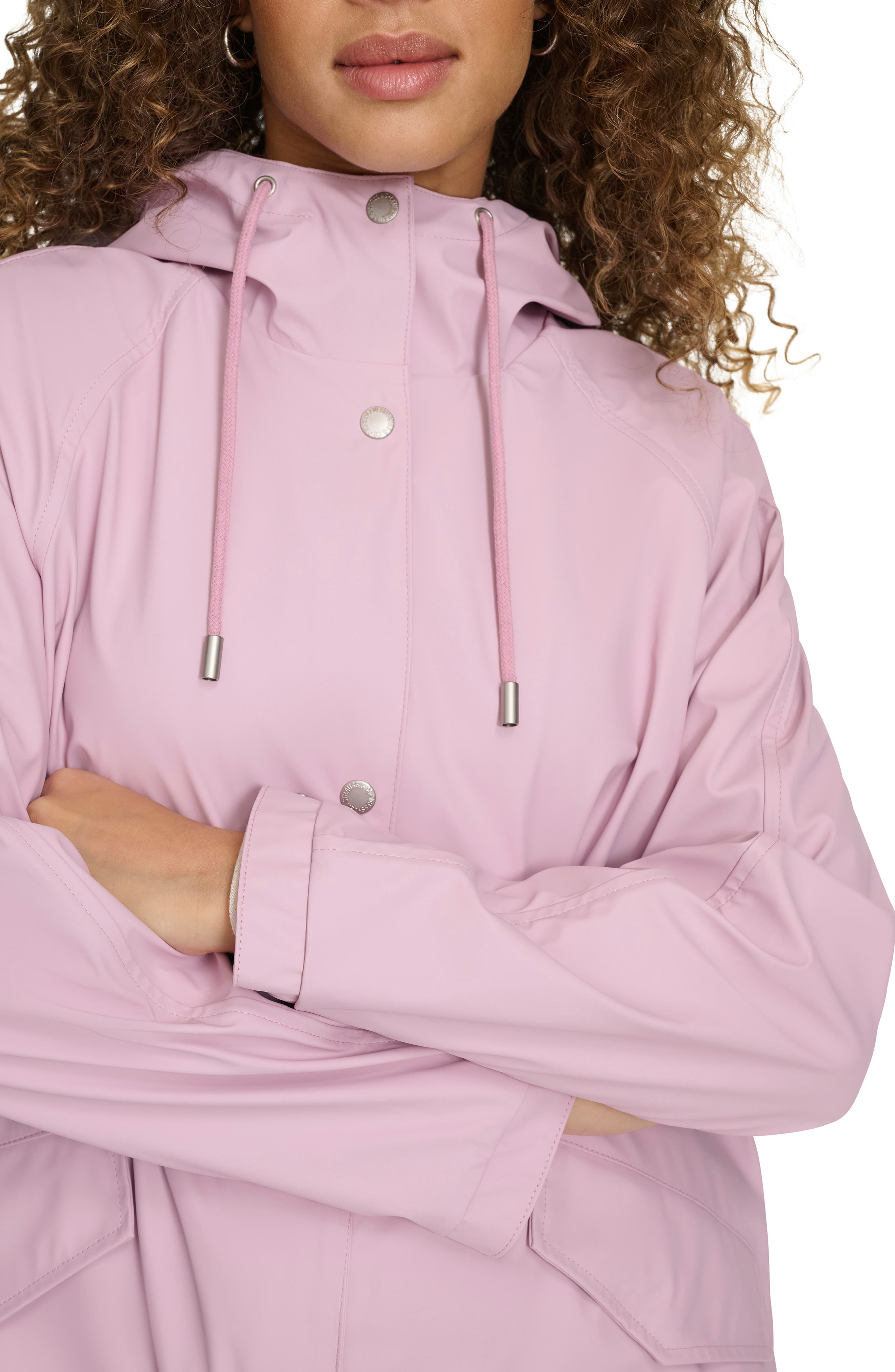 levi's Water Resistant Hooded Long Rain Jacket in Blush at Nordstrom - 6