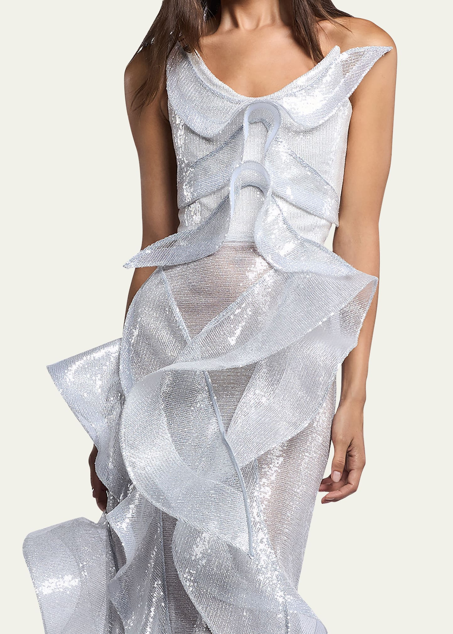 Refraction Strapless Ruffle Sequin Trumpet Gown - 5