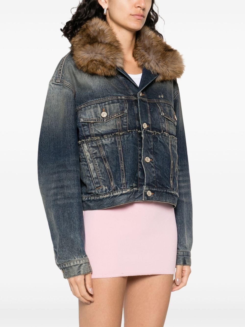 faux-fur collar denim jacket - 3