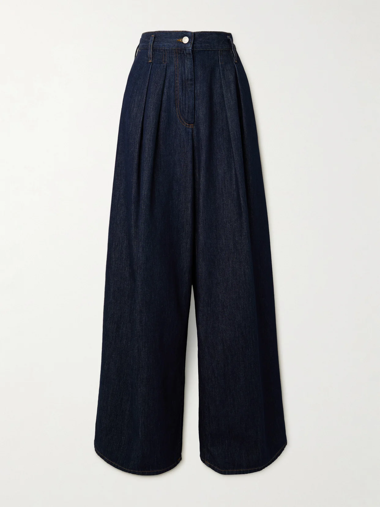 Pleated Denim Wide-leg Pants - 1