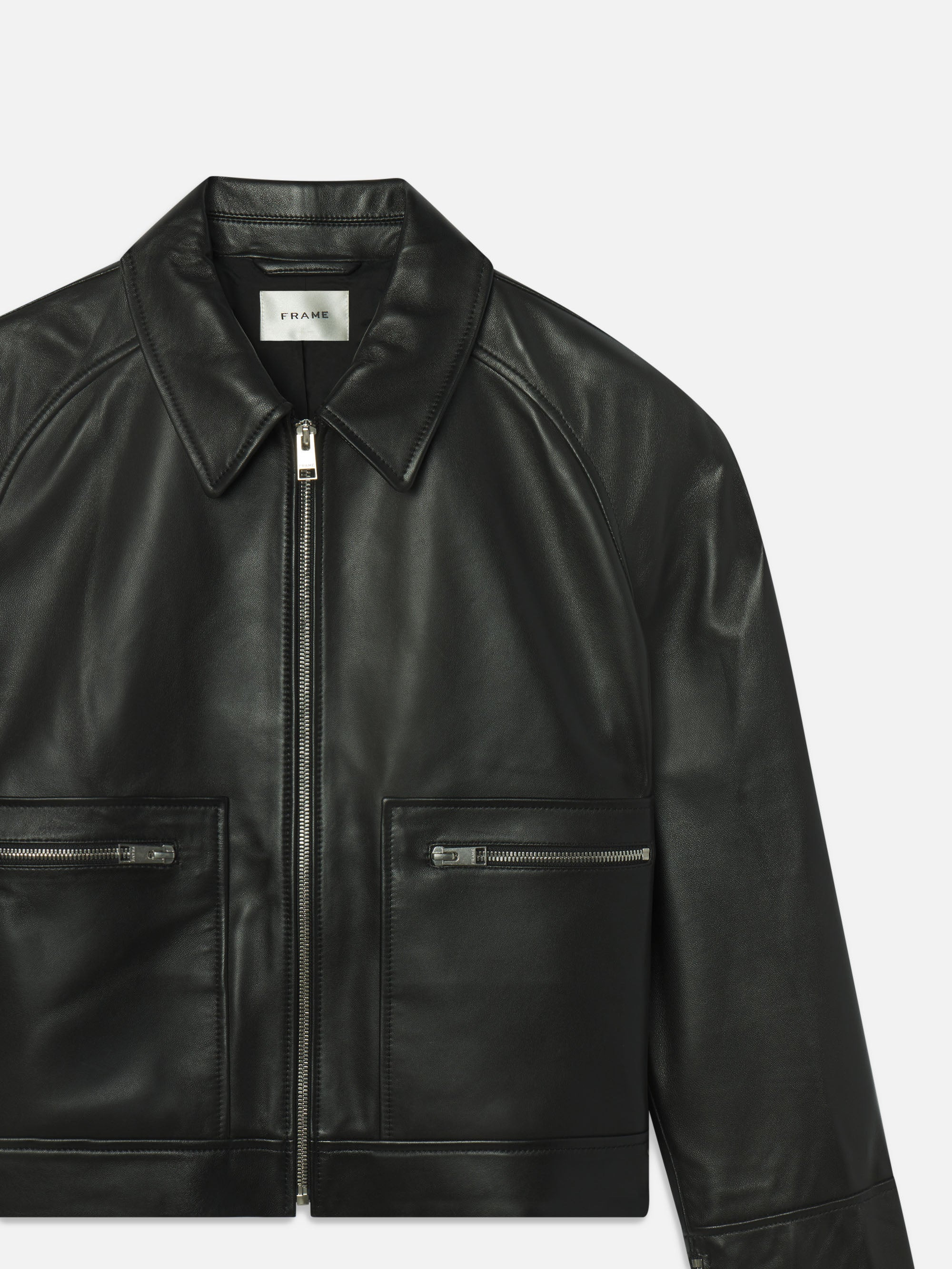 The Leather Zip Front Jacket in Black - 2