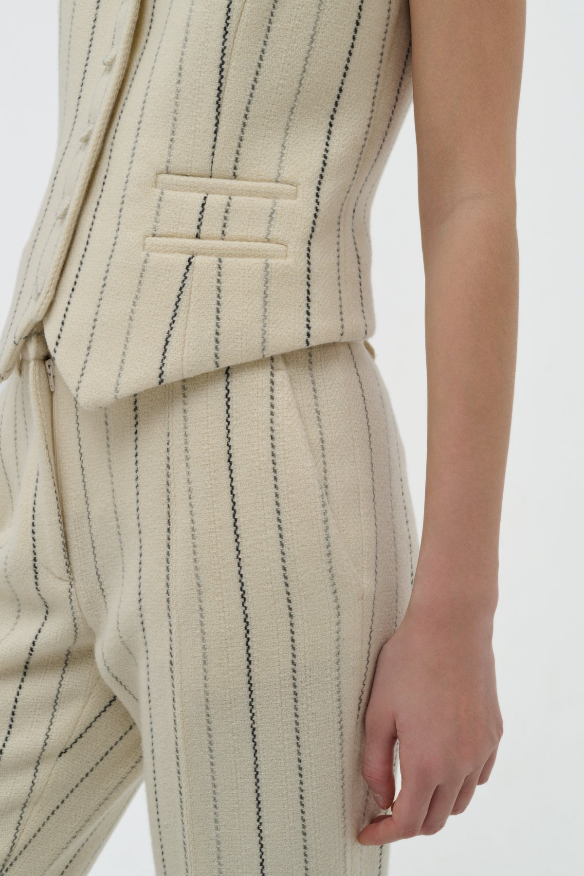 Rhein Flare Pant in Ivory Multi Pinstripe Wool Cashmere - 5