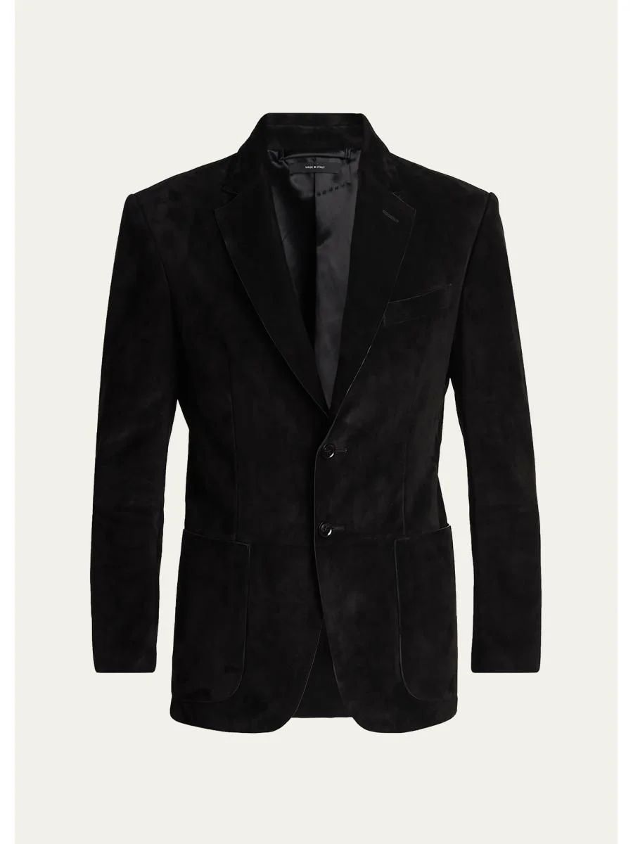 Men's Suede Single-Breasted Blazer - 1