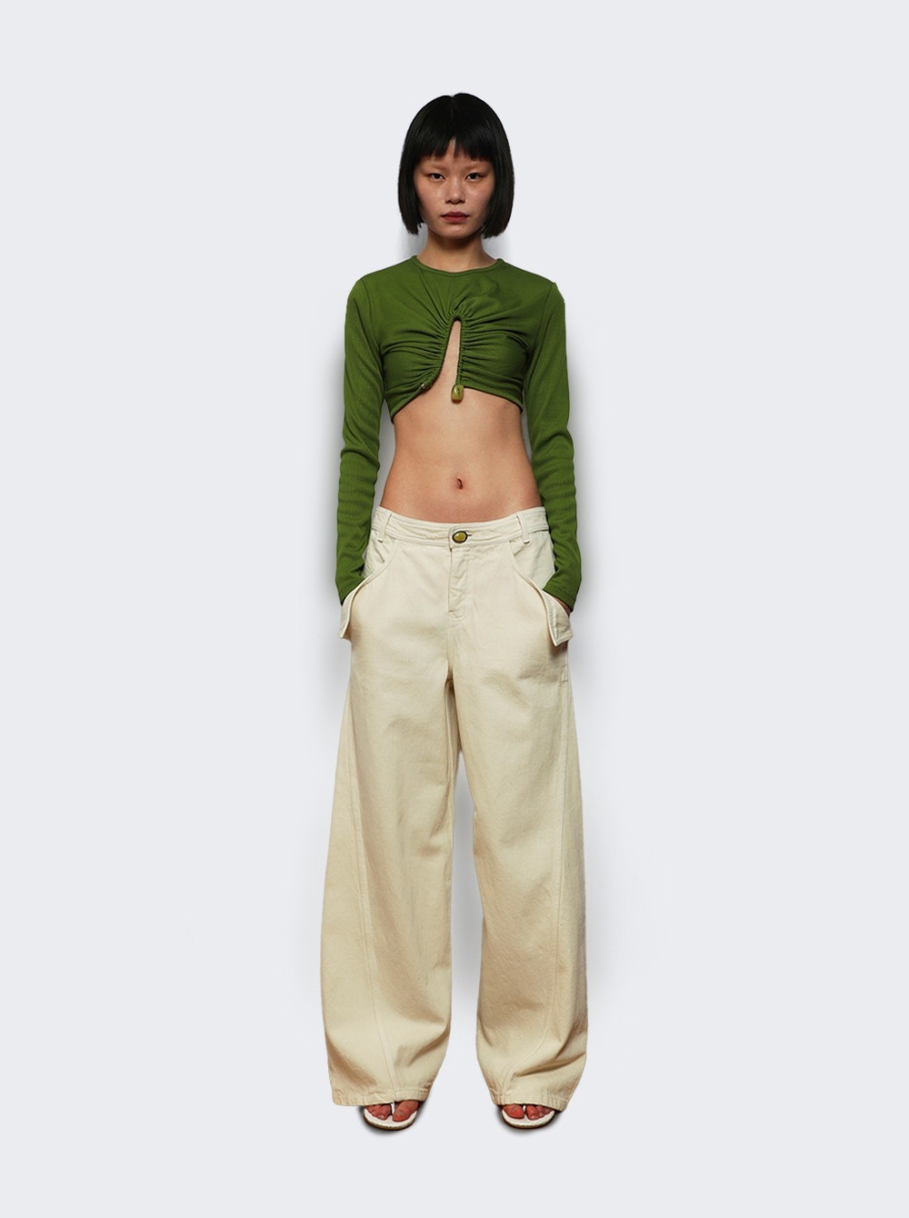 Crystal Pin Long Sleeve Rib Top Mint - 5
