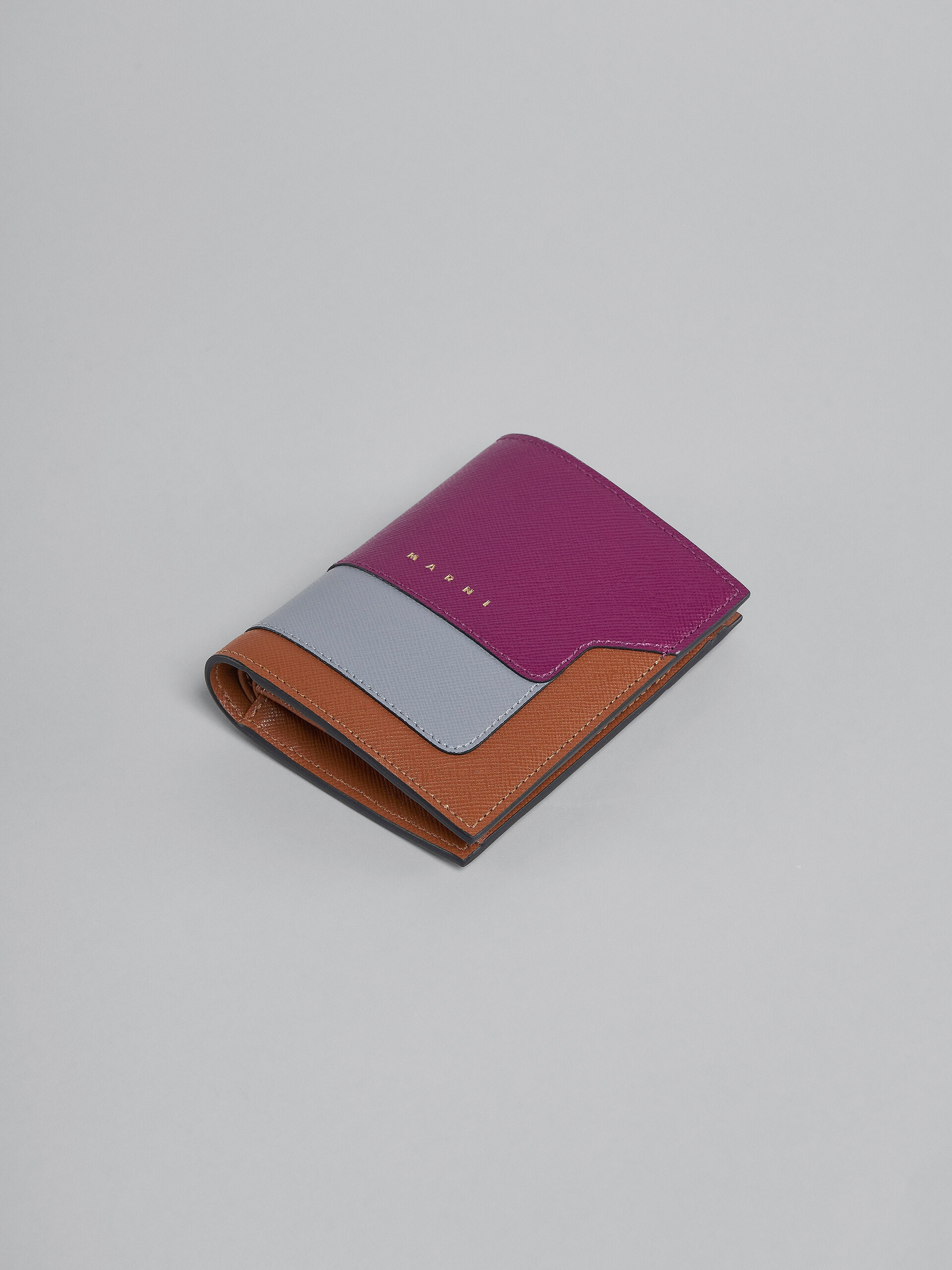 PURPLE GREY AND BROWN SAFFIANO LEATHER BI-FOLD WALLET - 5