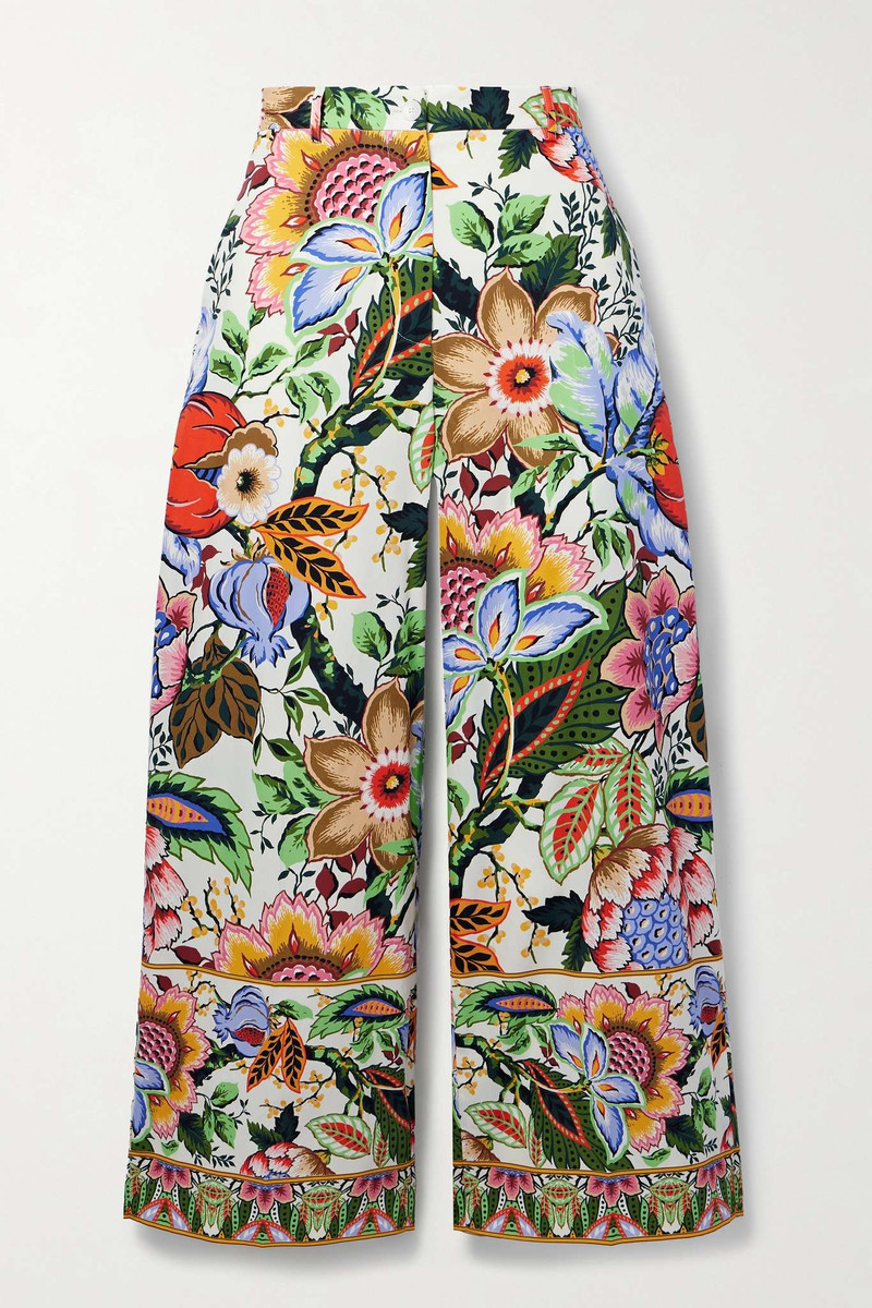 Cropped floral-print cotton-poplin wide-leg pants - 1