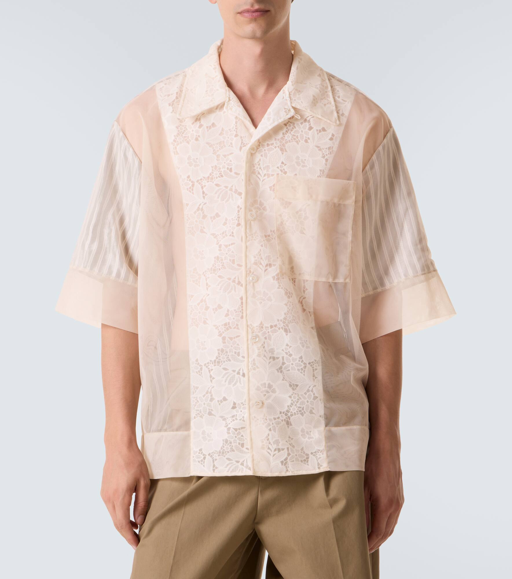 Patchwork lace bowling shirt - 3