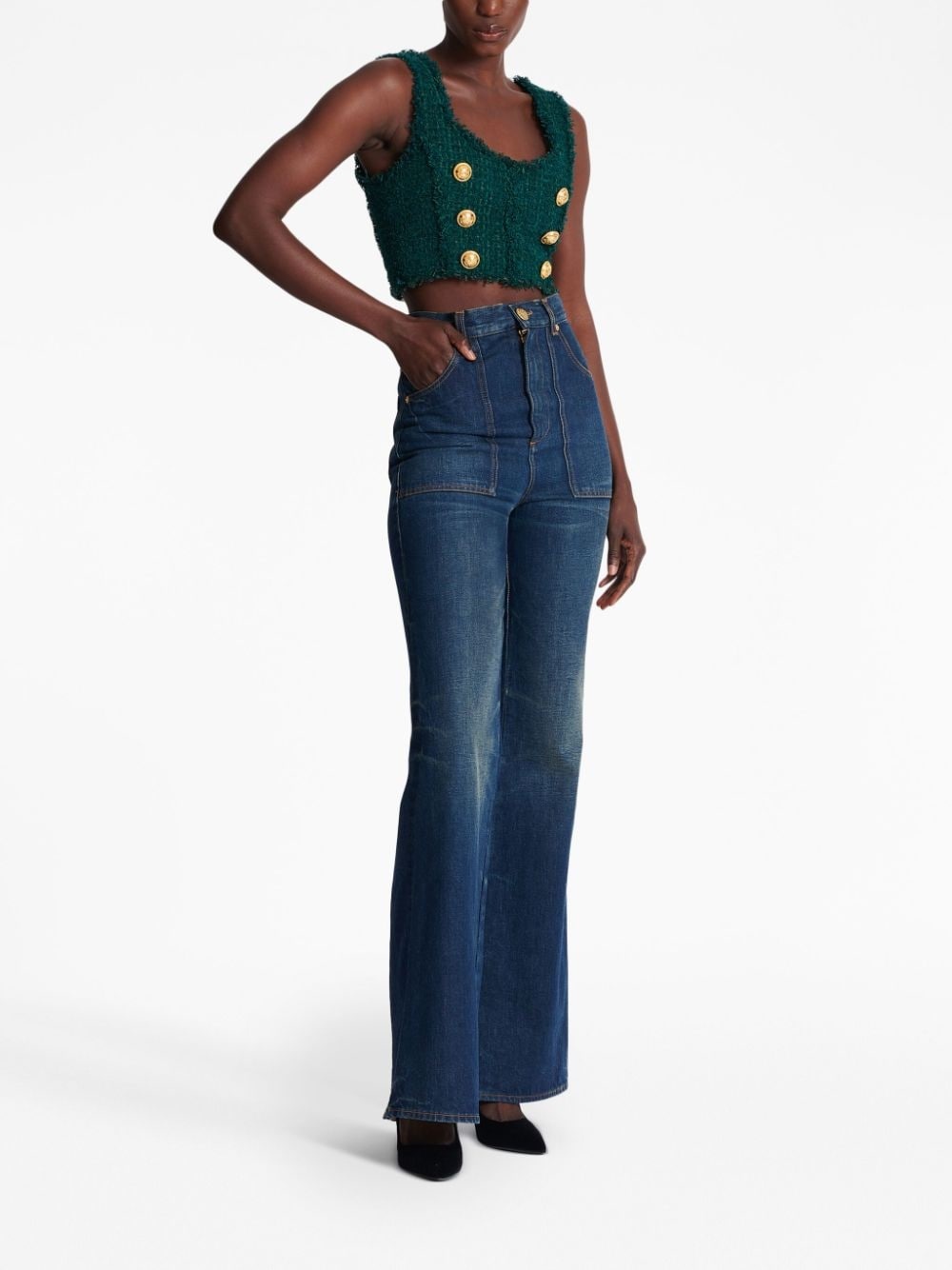 6-Buttons tweed cropped top - 3