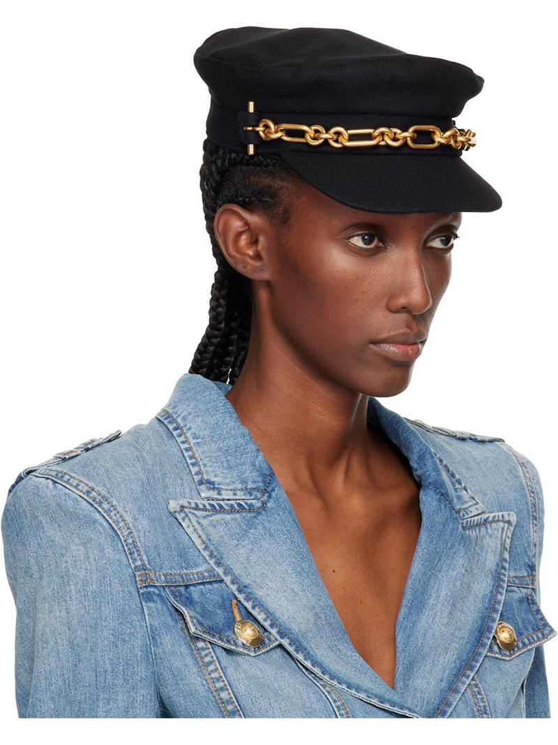 Balmain Black Brandebourg Wool Cap outlook
