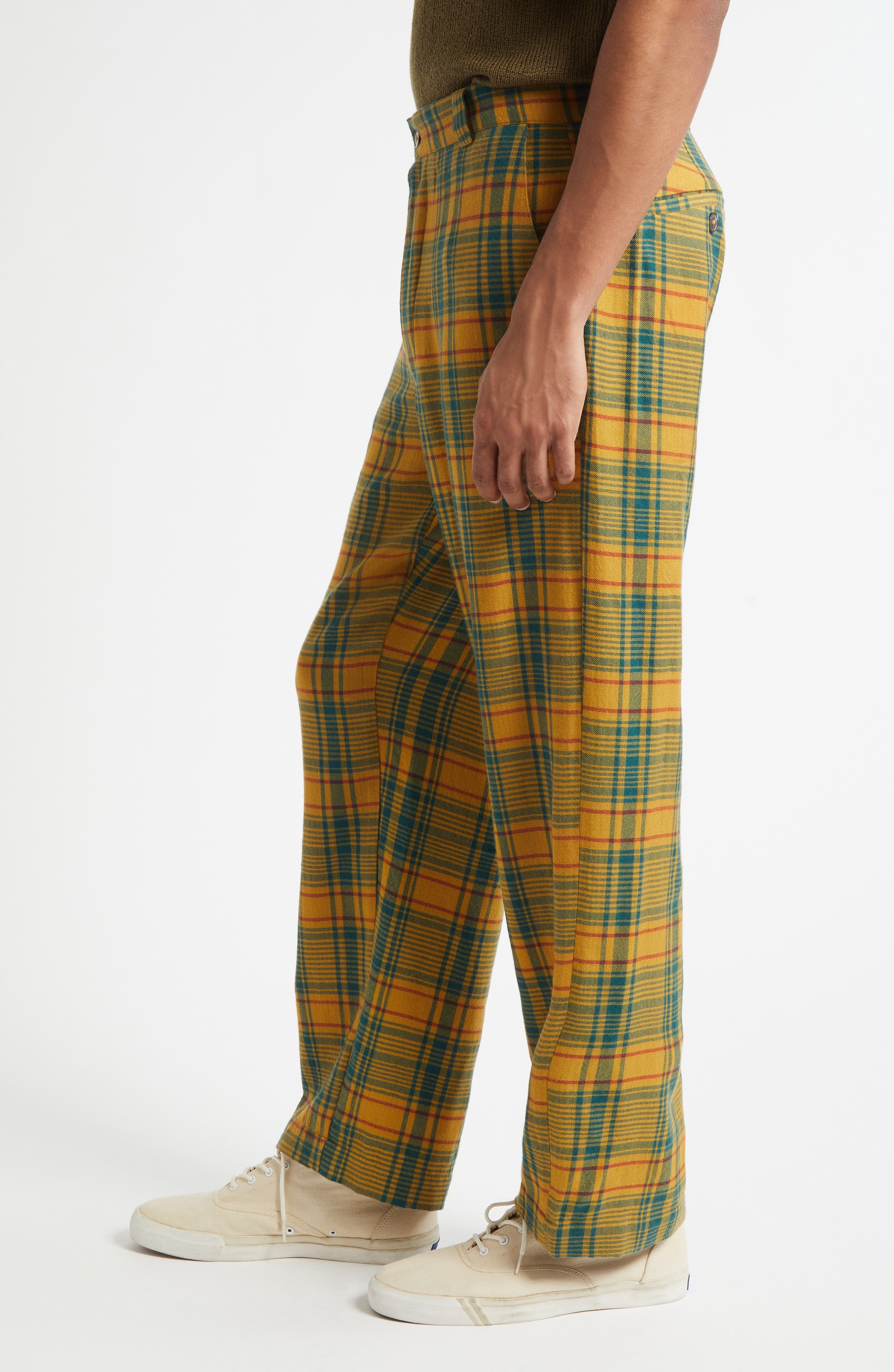 The Elder Statesman Plaid Pashmina Norm Cashmere & Wool Pants in Sunshine Plaid at Nordstrom - 3