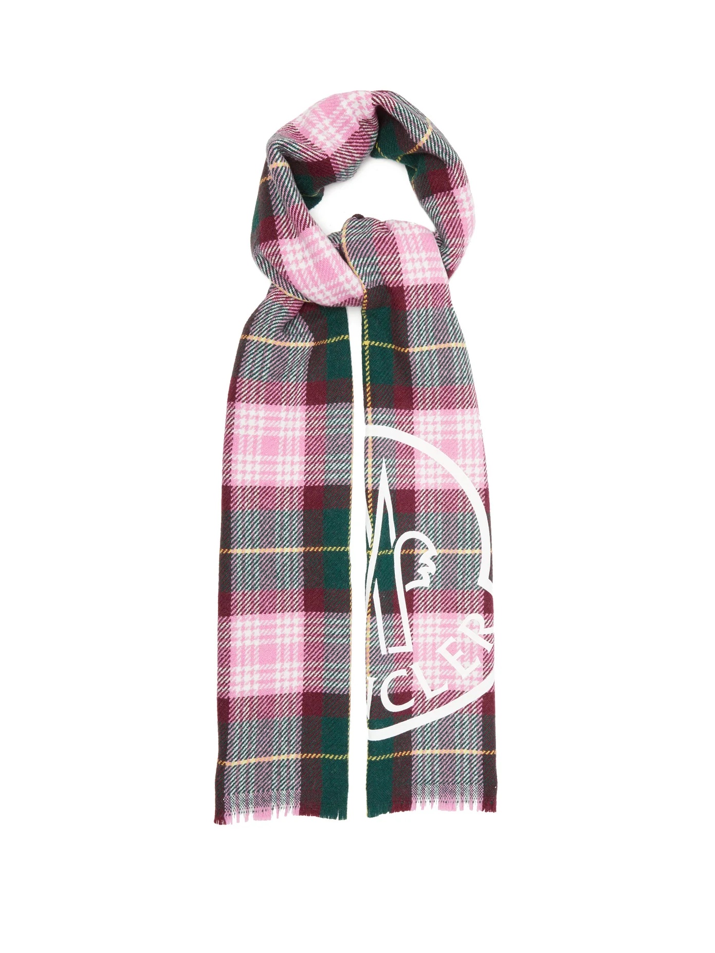 Logo-print checked wool-blend scarf - 1