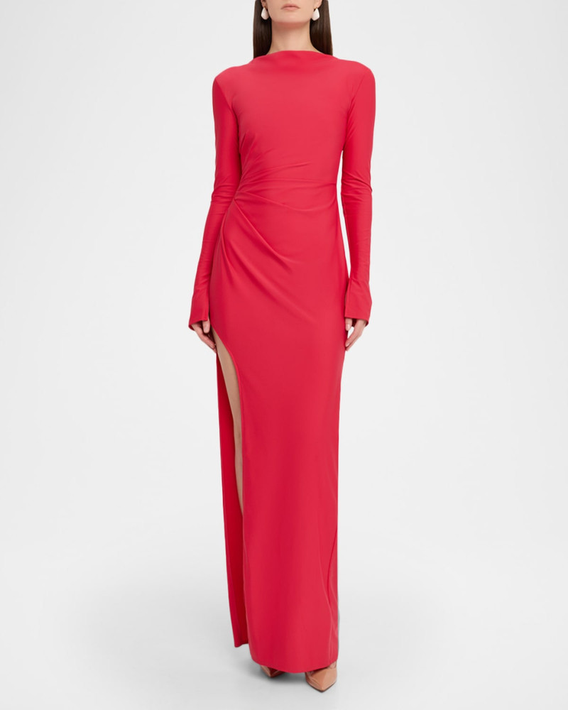 LAPOINTE Matte Jersey Long-Sleeve Ruched Gown outlook