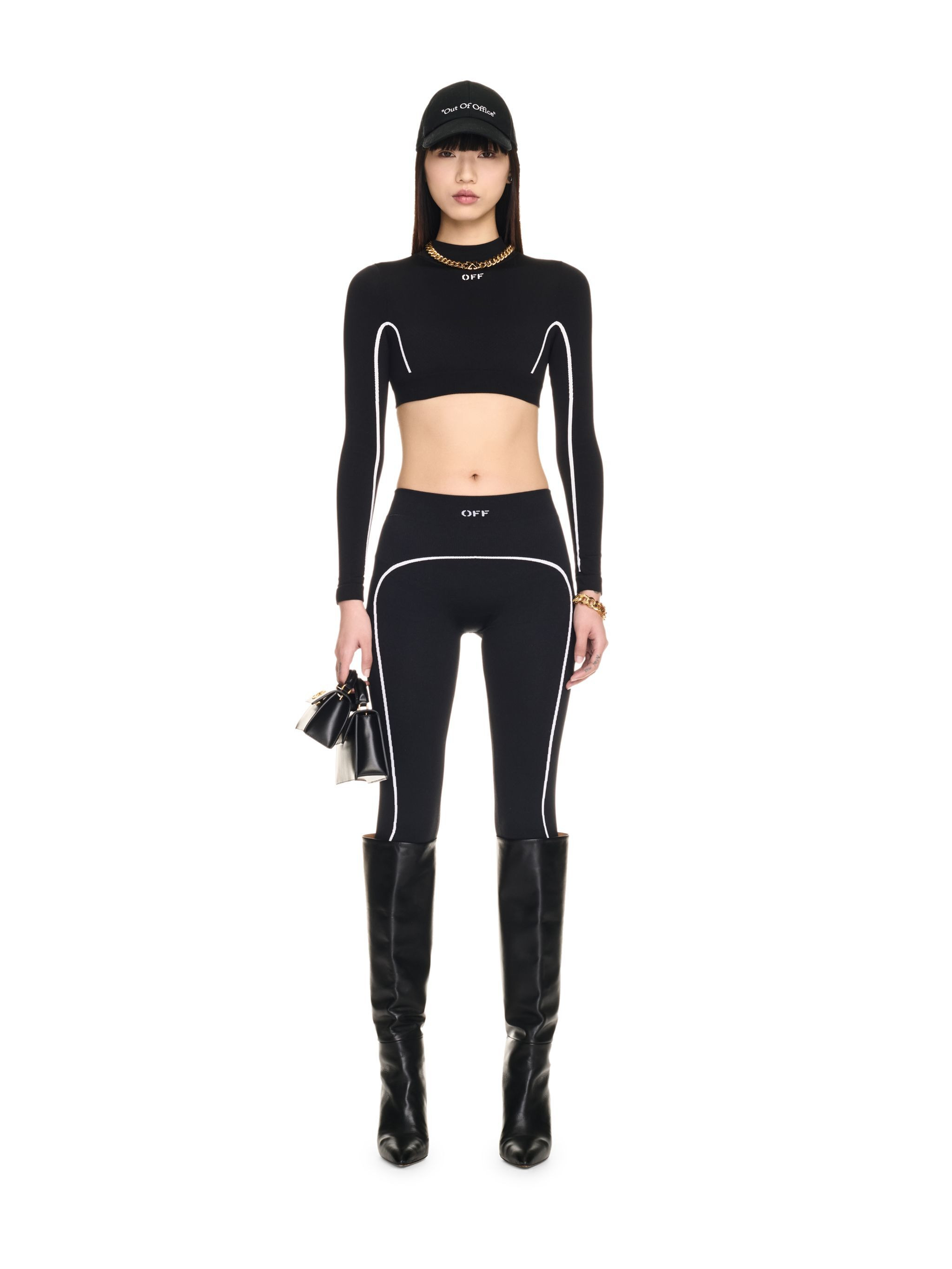 Black Stamp Seamless Crop Top - 2