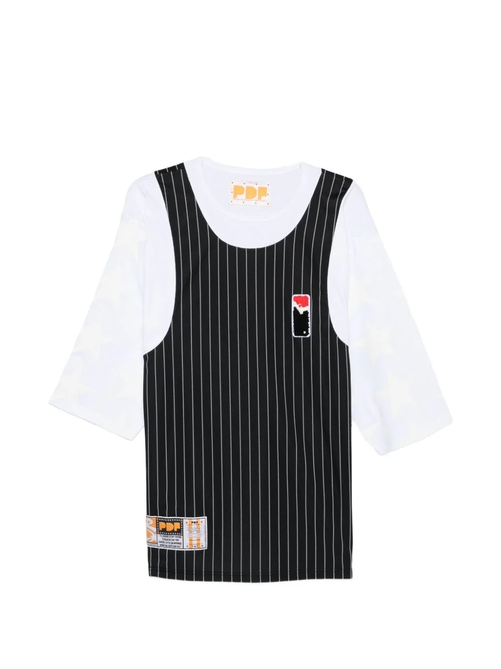 pinstripe-pattern logo-patch T-shirt - 1