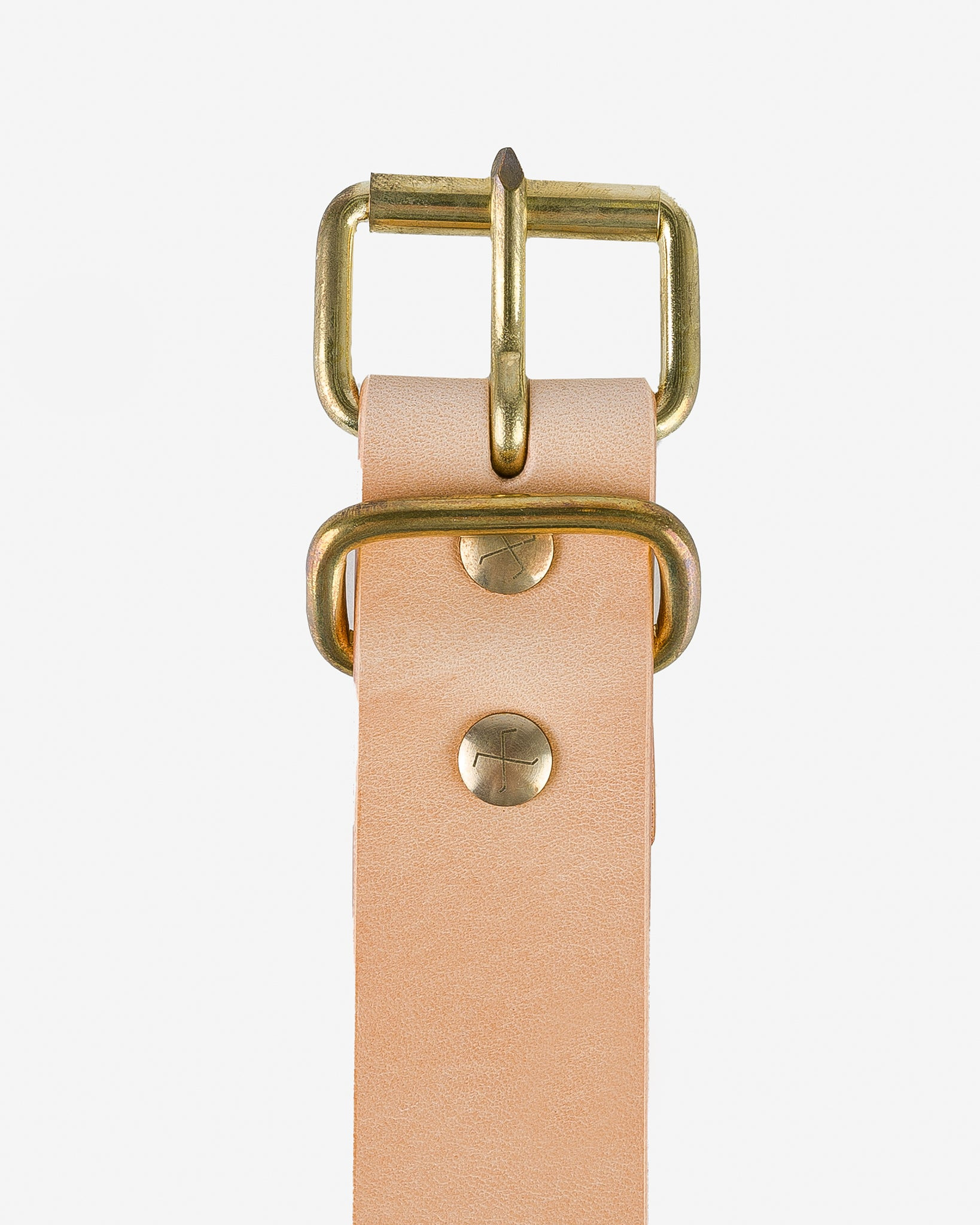 OGL-BELT-ROLL-NAT OGL Single Prong Brass Roller Buckle Leather Belt - Natural - 3