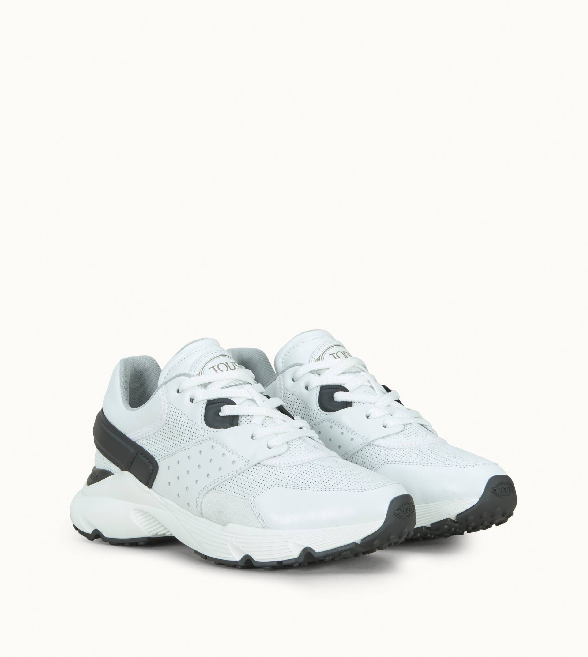 SNEAKERS IN LEATHER AND HIGH-TECH FABRIC - WHITE, BLACK - 4