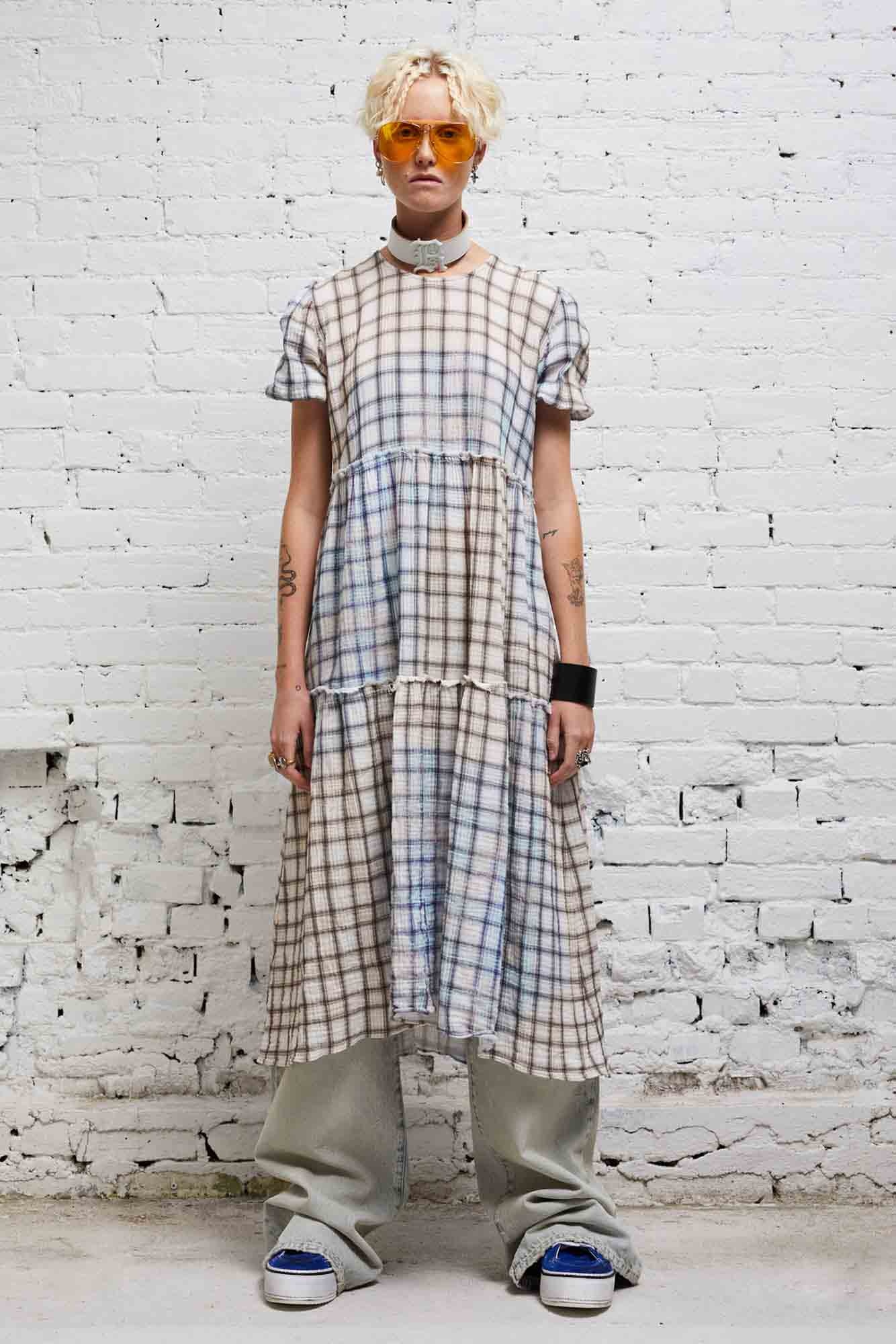 SHREDDED RELAXED MIDI - BLEACHED PLAID - 2